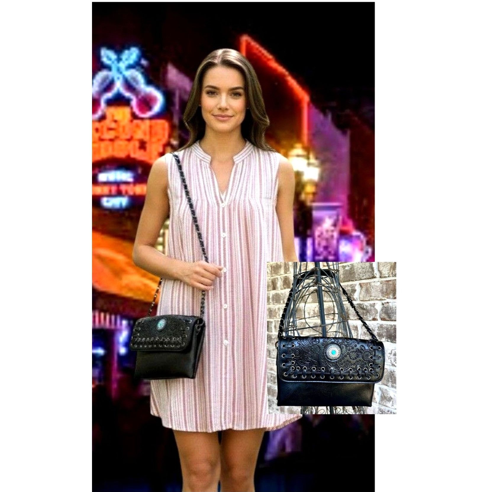 Other Sam Hadley Shoulder Bag Black Vegan Leather Western Tooled S Size ONE SIZE - 2 Thumbnail