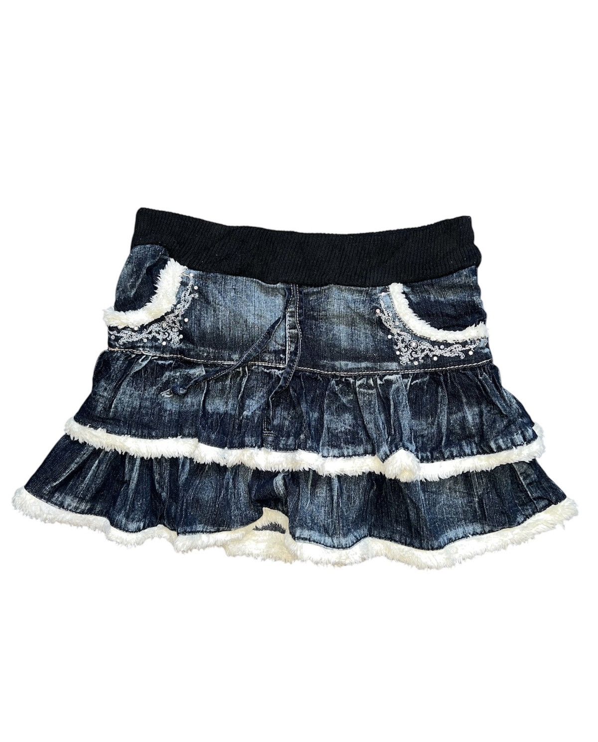 Japanese Brand Y2k denim with fur strim layered mini skirt 💙💫 Size 25" / US 0 / IT 36 - 2 Thumbnail