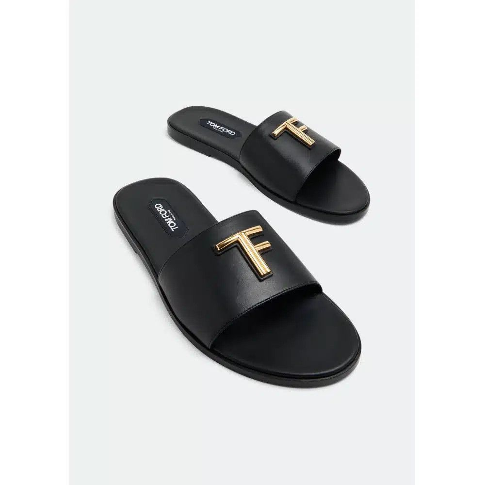 Tom Ford o1loc1c0425 J1430 Brighton Smooth Leather Slides in Black Size US 9 / EU 42 - 3 Thumbnail