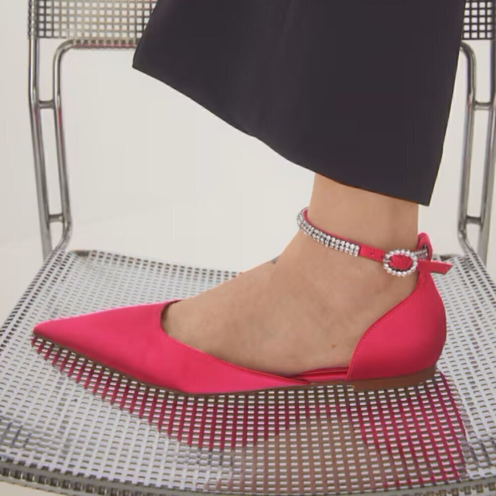 Mango MANGO Satin Rhinestone Pointed Toe Flats Barbiecore Shoes Size US 9 / IT 39 - 16 Thumbnail