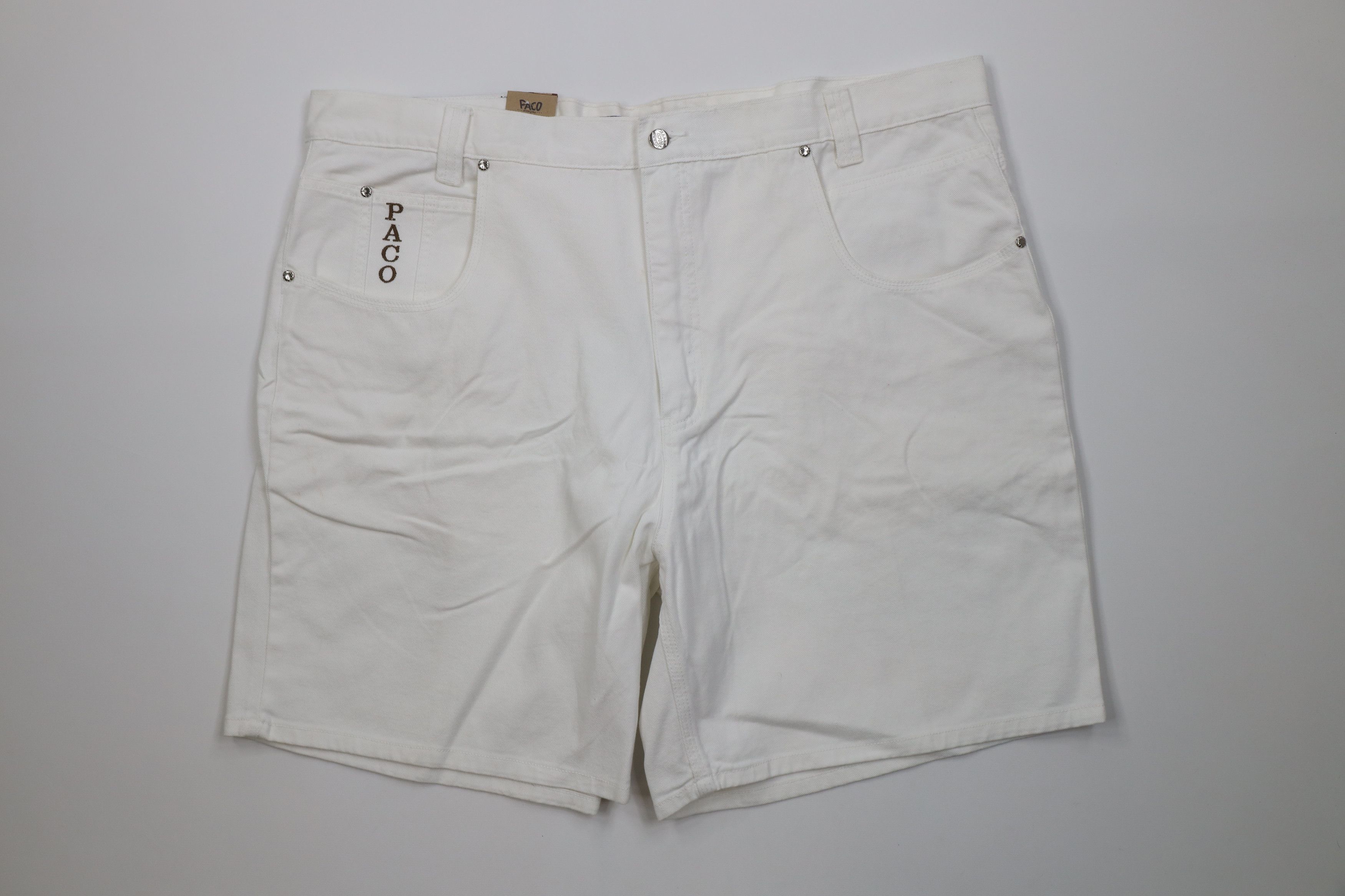 Vintage Deadstock Vintage 90s Paco Denim Jean Shorts White Cotton Size US 44 / EU 60 - 1 Thumbnail