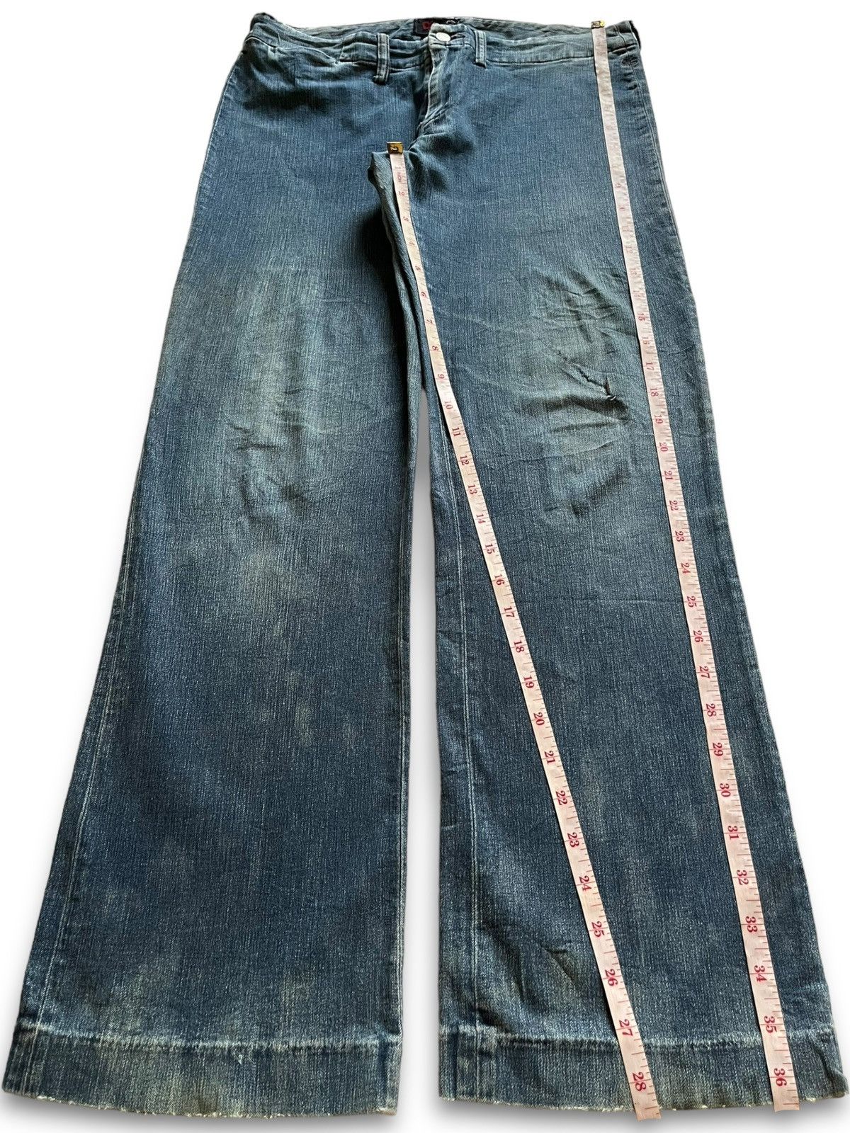 45rpm × Japanese Brand Vintage Japanese 45Rpm Bootcut Rip Blue Wash Jeans Size US 30 / EU 46 - 12 Thumbnail
