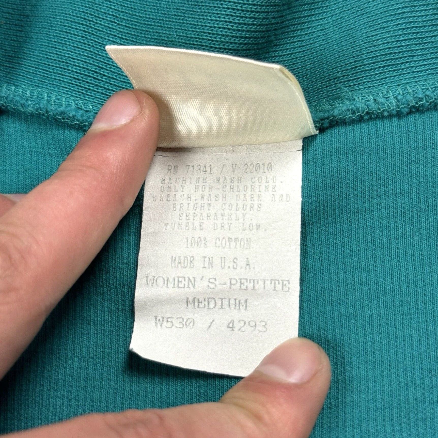 Vintage VINTAGE L.L. BEAN Heavyweight Cotton V-Neck Cardigan Sweater Petites M Teal 90s Womens Size M / US 6-8 / IT 42-44 - 5 Thumbnail