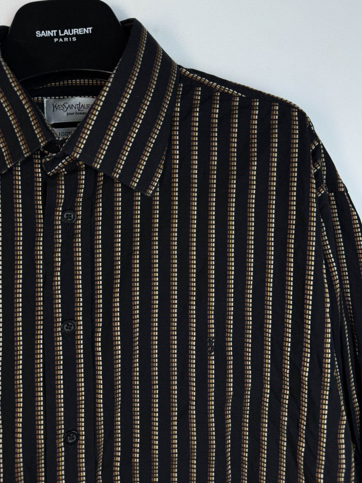 Yves Saint Laurent Black YSL Shirt Striped Size US XL / EU 56 / 4 - 1 Thumbnail