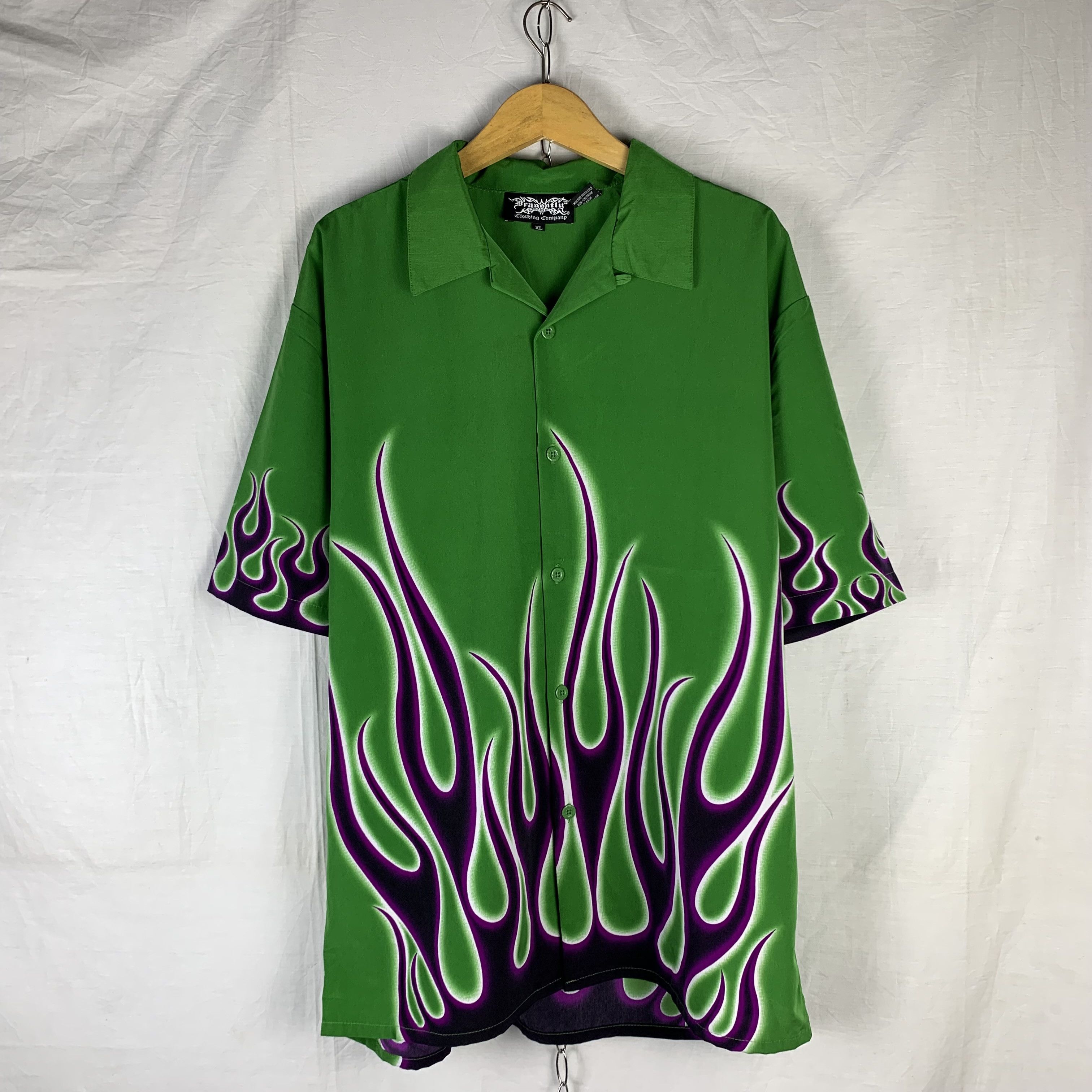 image of Vintage Dragonfly Usa Flames Shirt in Green, Men's (Size XL)