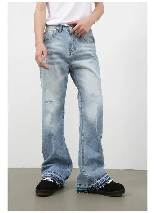 Japanese Brand × Jean Pants Men's trendy loose straight-leg ripped flared jeans Size US 32 / EU 48 - 1 Thumbnail
