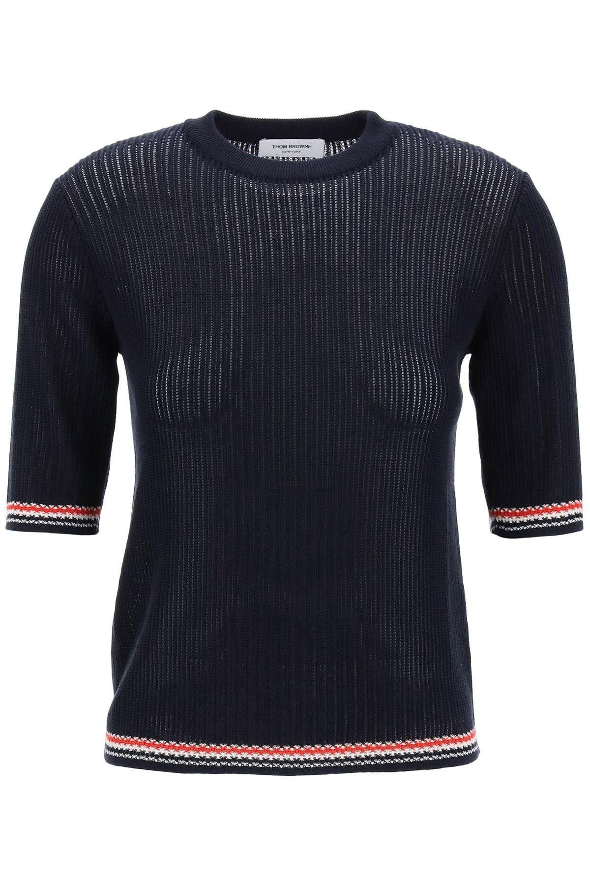 image of Thom Browne Pointelle-Knit T-Shirt Size Eu 40 For Women in Blue