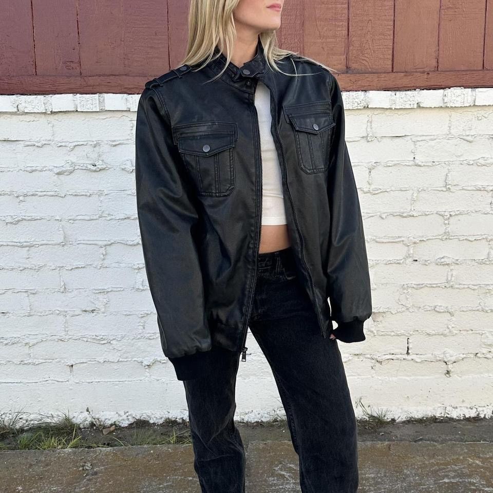 Structure Black Faux Leather and Sherpa Bomber Jacket Size US XXL / EU 58 / 5 - 1 Thumbnail