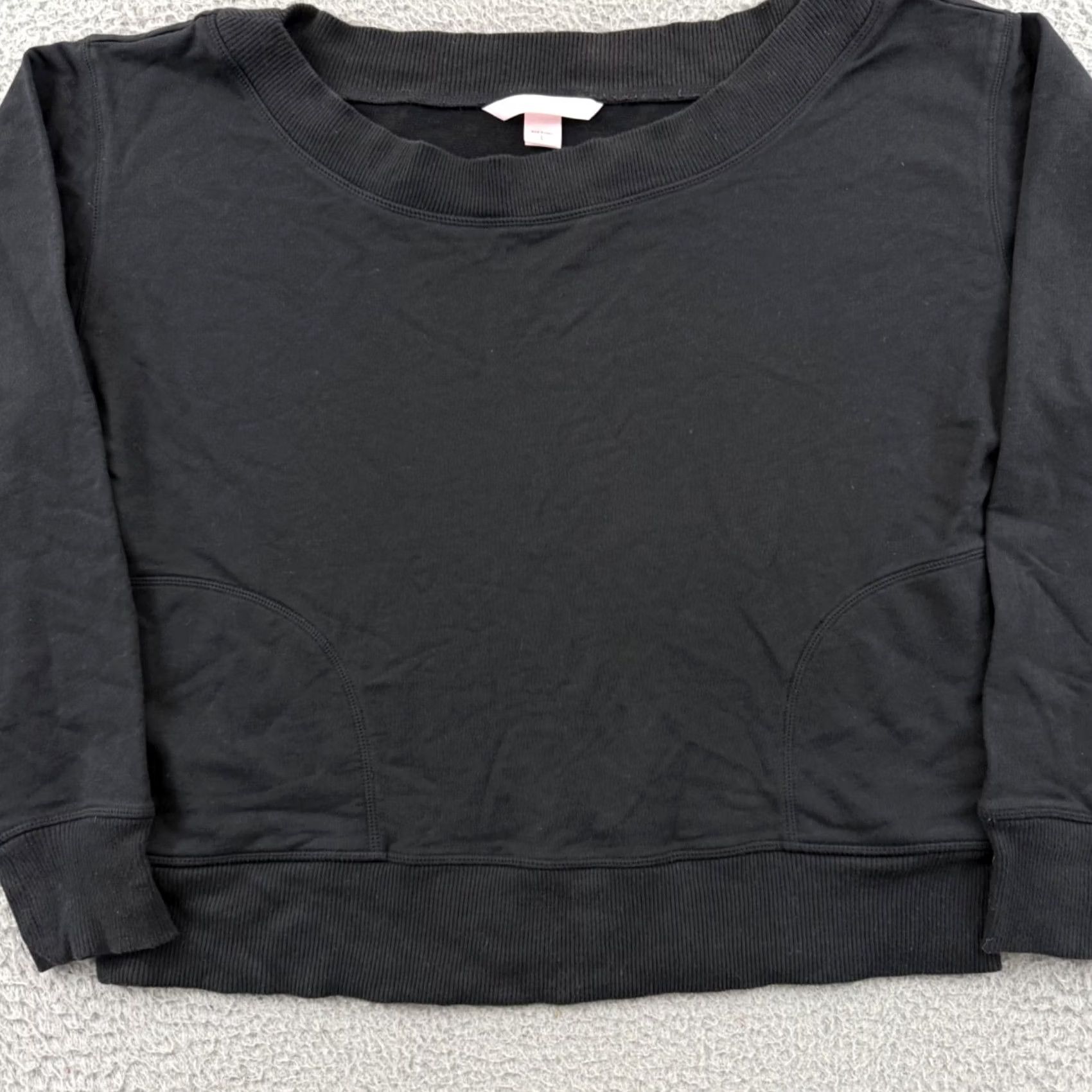 Victoria's Secret Victoria’s Secret PINK Sweatshirt Womens Large Black Cropped Crew Neck Raglan Sleeve Logo Relaxed Fit Pullover Size L / US 10 / IT 46 - 2 Thumbnail
