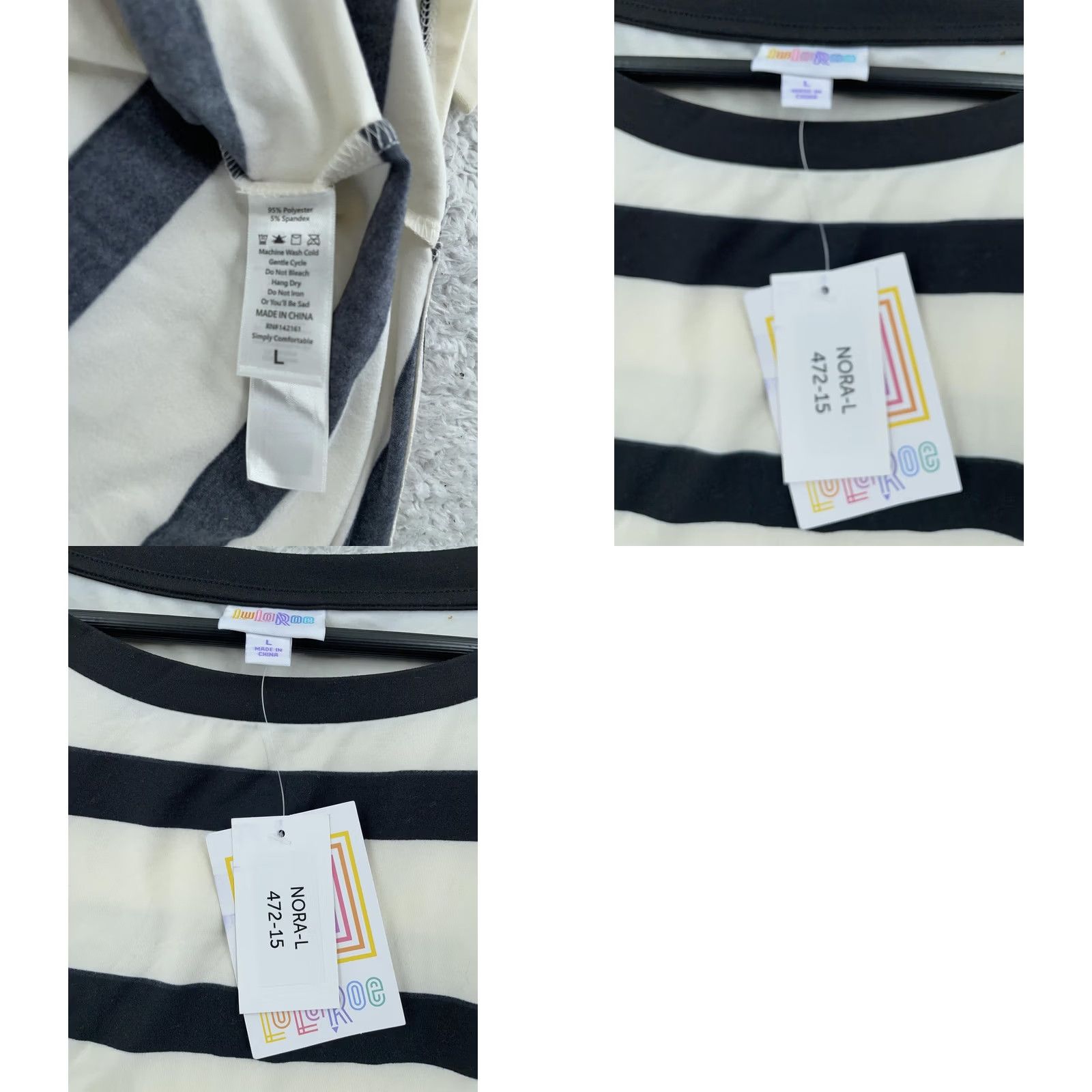 Vintage LuLaRoe Nora Tunic Top Womens L Black White Stripe Long Sleeve Crewneck Shirt Blouse Size L / US 10 / IT 46 - 8 Thumbnail