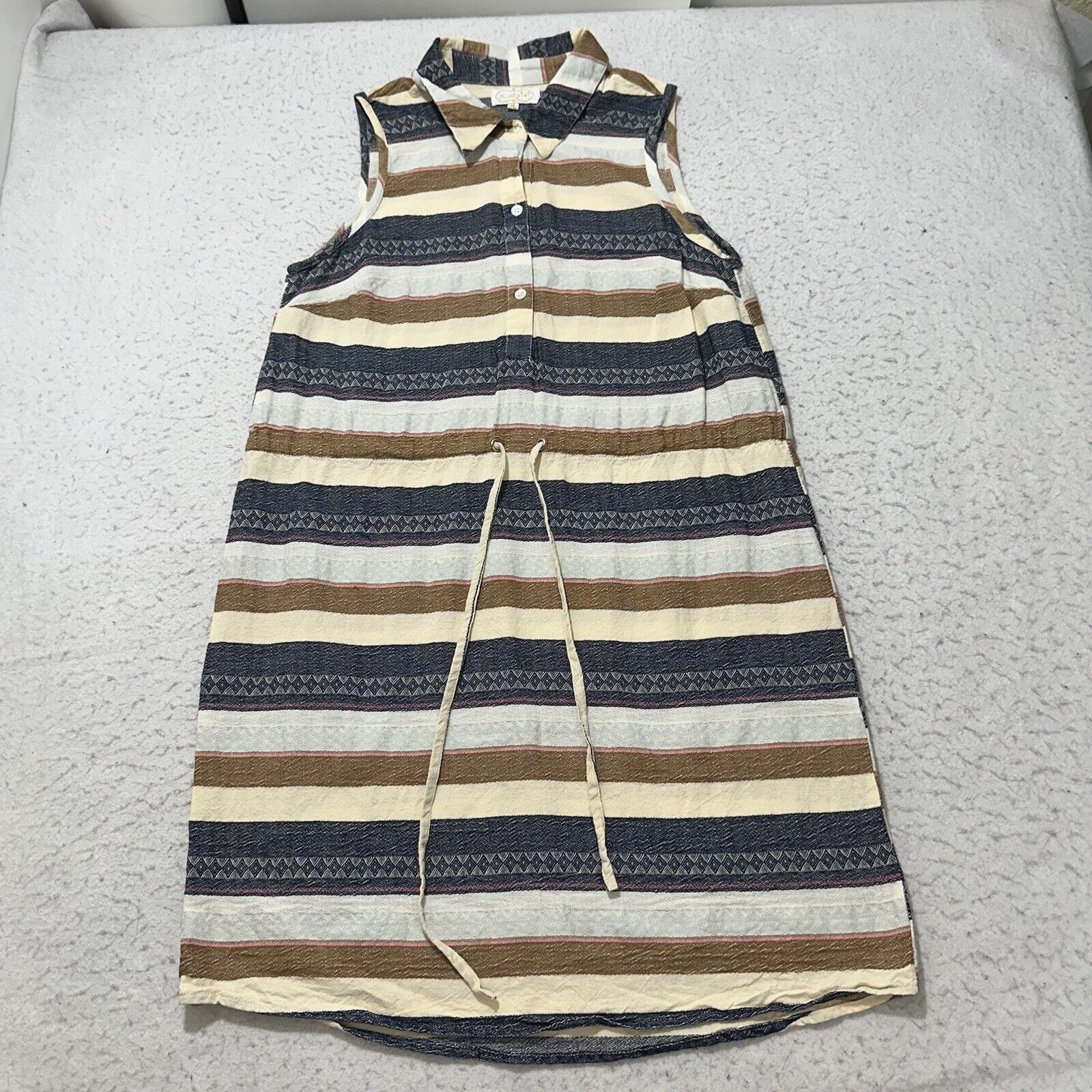 Other Mud Pie Medium A-Line Dress Cotton Textured Striped Collared Size M / US 6-8 / IT 42-44 - 1 Thumbnail