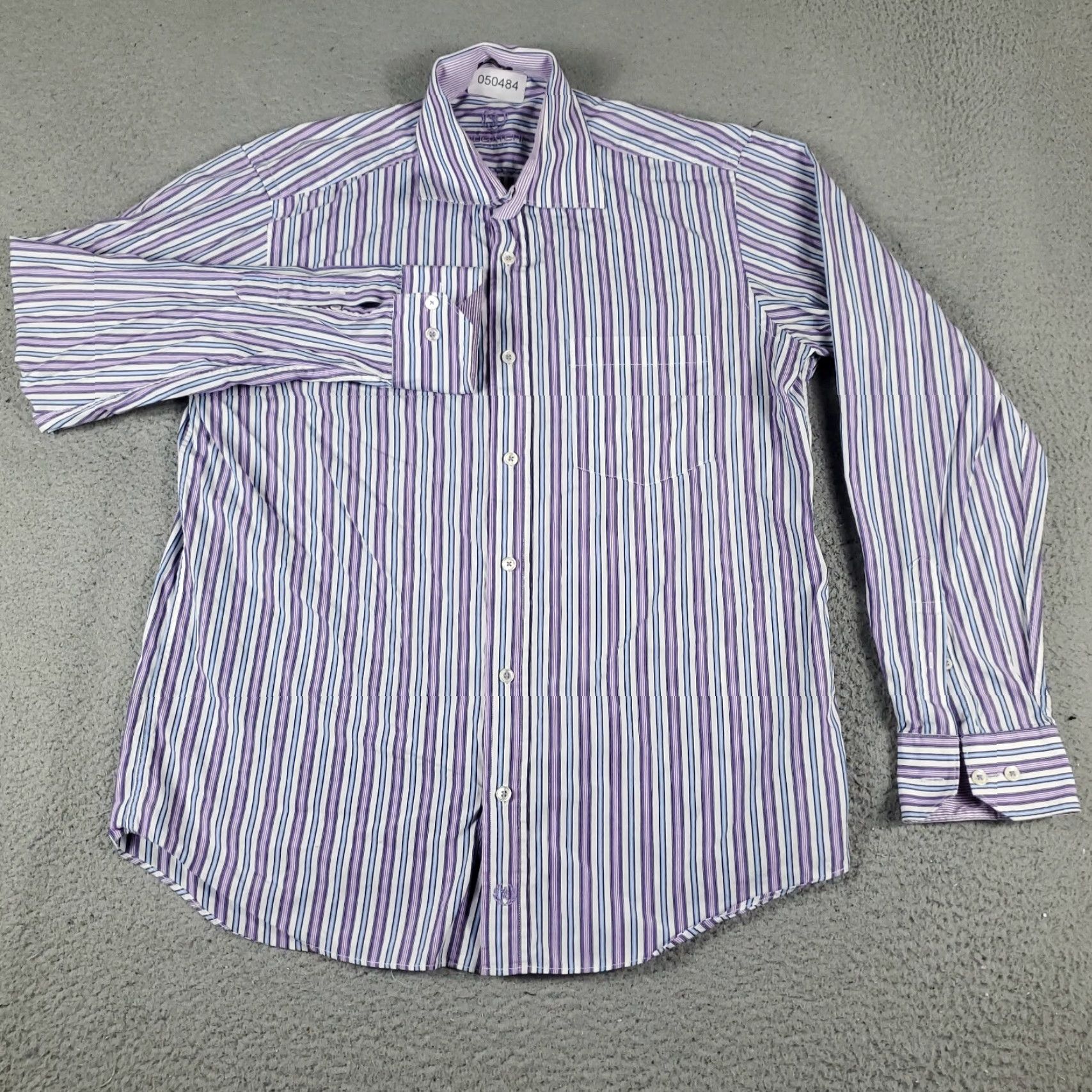 BUGATCHI Bugatchi Uomo Button-Up Shirt Men's Medium Purple Striped Long Sleeve Classic Fit Size US M / EU 48-50 / 2 - 2 Thumbnail