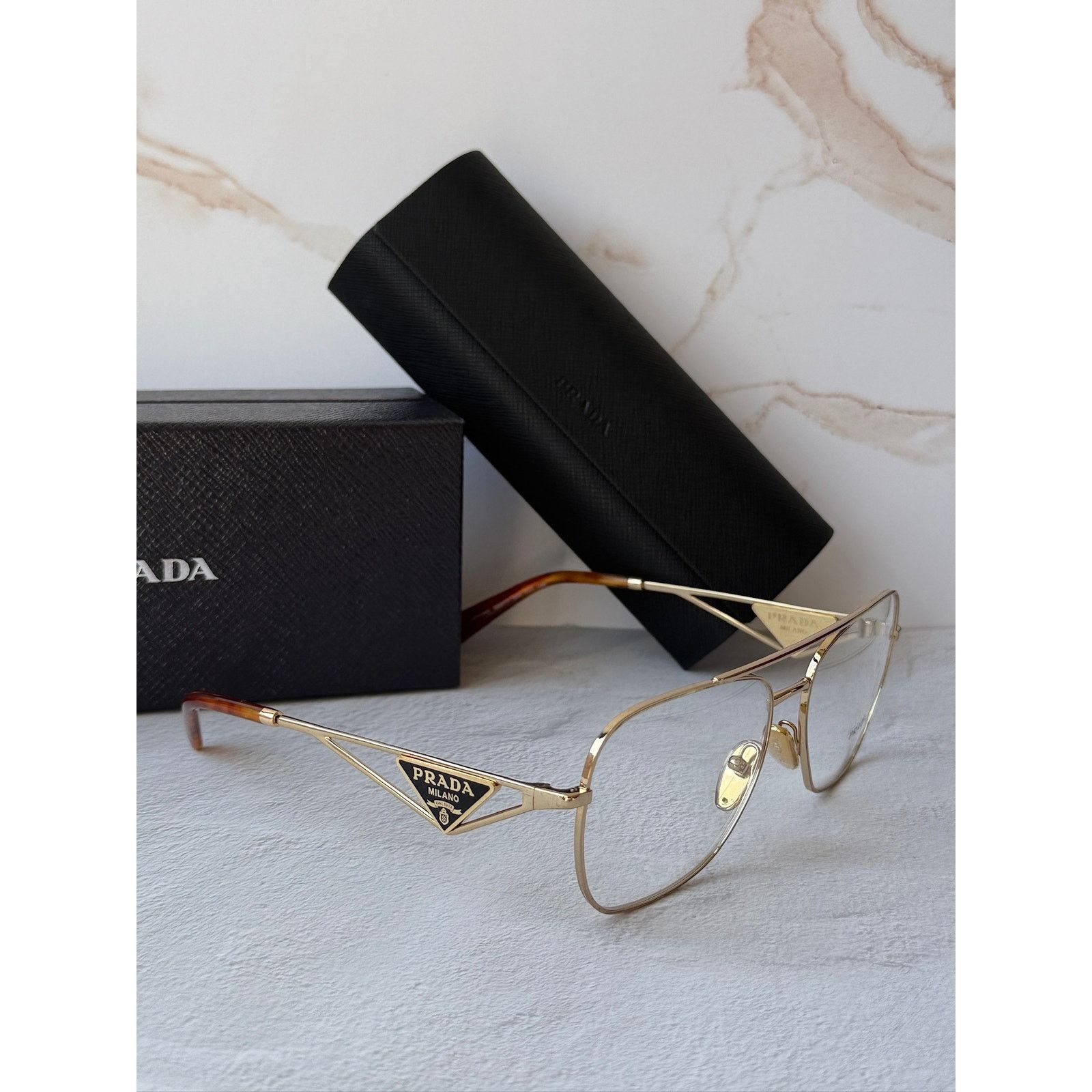Prada NEW Prada PR B50V Gold Pilot Aviator Eyeglasses Frames Size ONE SIZE - 6 Thumbnail