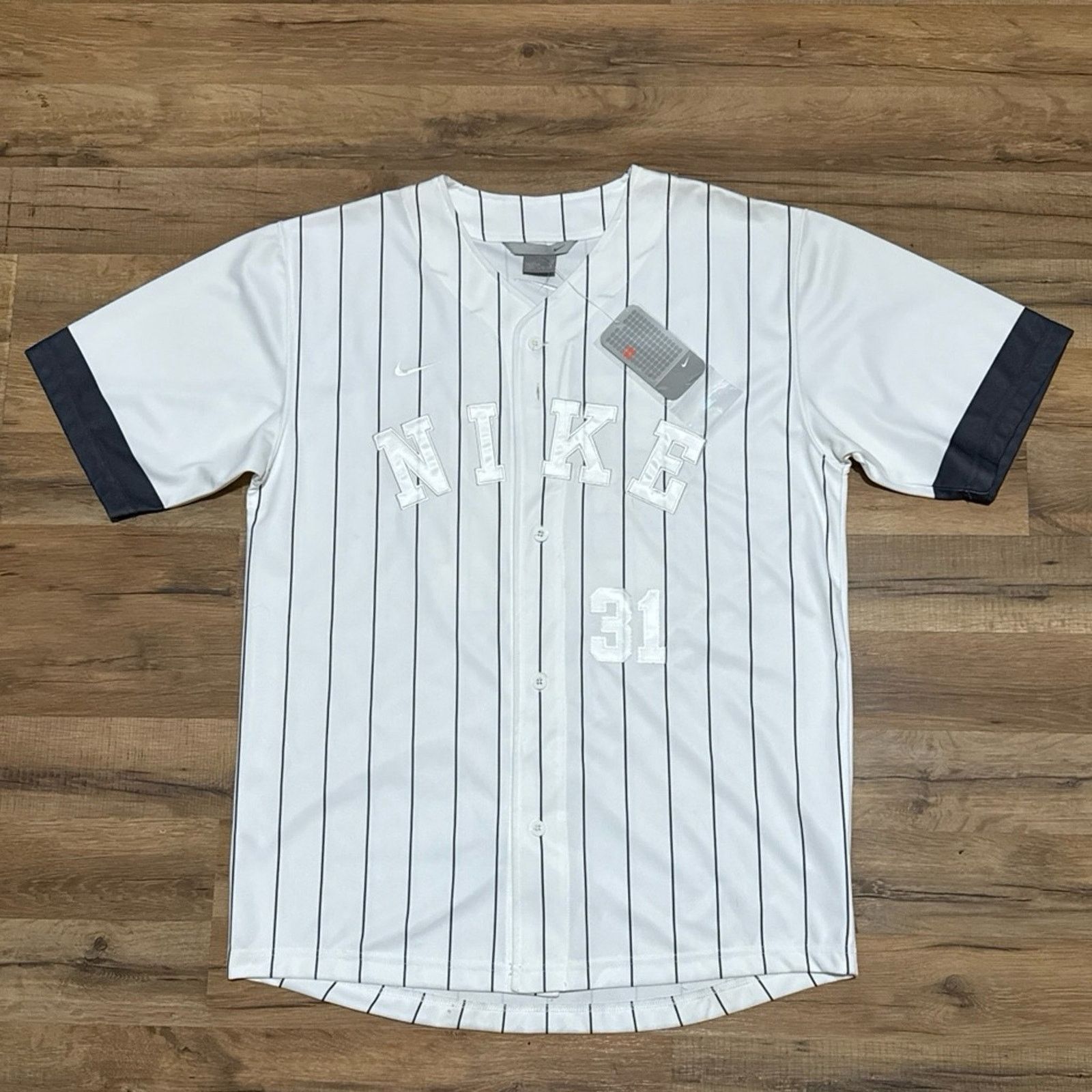 Nike 2002 Nike Button Up Baseball Pinstripe Jersey #31 Size US L / EU 52-54 / 3 - 1 Thumbnail