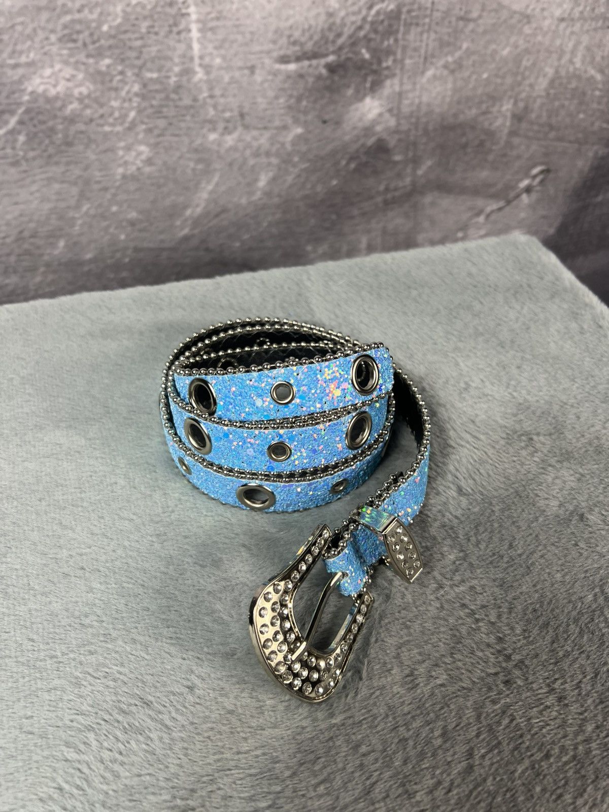 Other Bright Blue Glamour Rhinestone Y2K Thin Belt Gothic Grunge Punk Size ONE SIZE - 5 Thumbnail