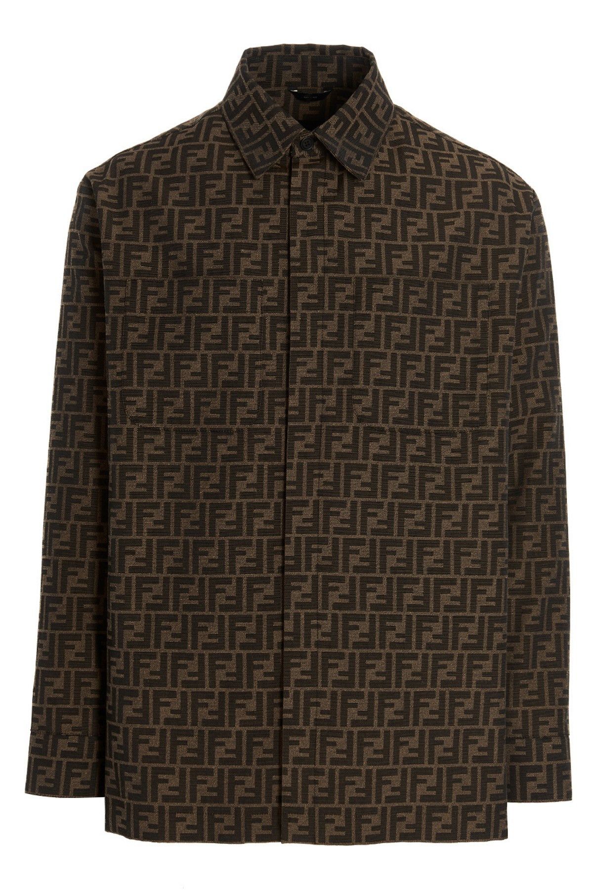 image of Fendi Logo Overshirt in Brown, Men's (Size Small)