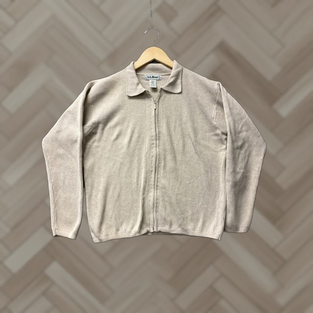 Vintage L.L. Bean Sweater Women’s M Tan Cotton Full Zip Jacket / 156-6 Full Zip Pockets Mock Neck Casual Travel Knit Solid Size M / US 6-8 / IT 42-44 - 1 Thumbnail