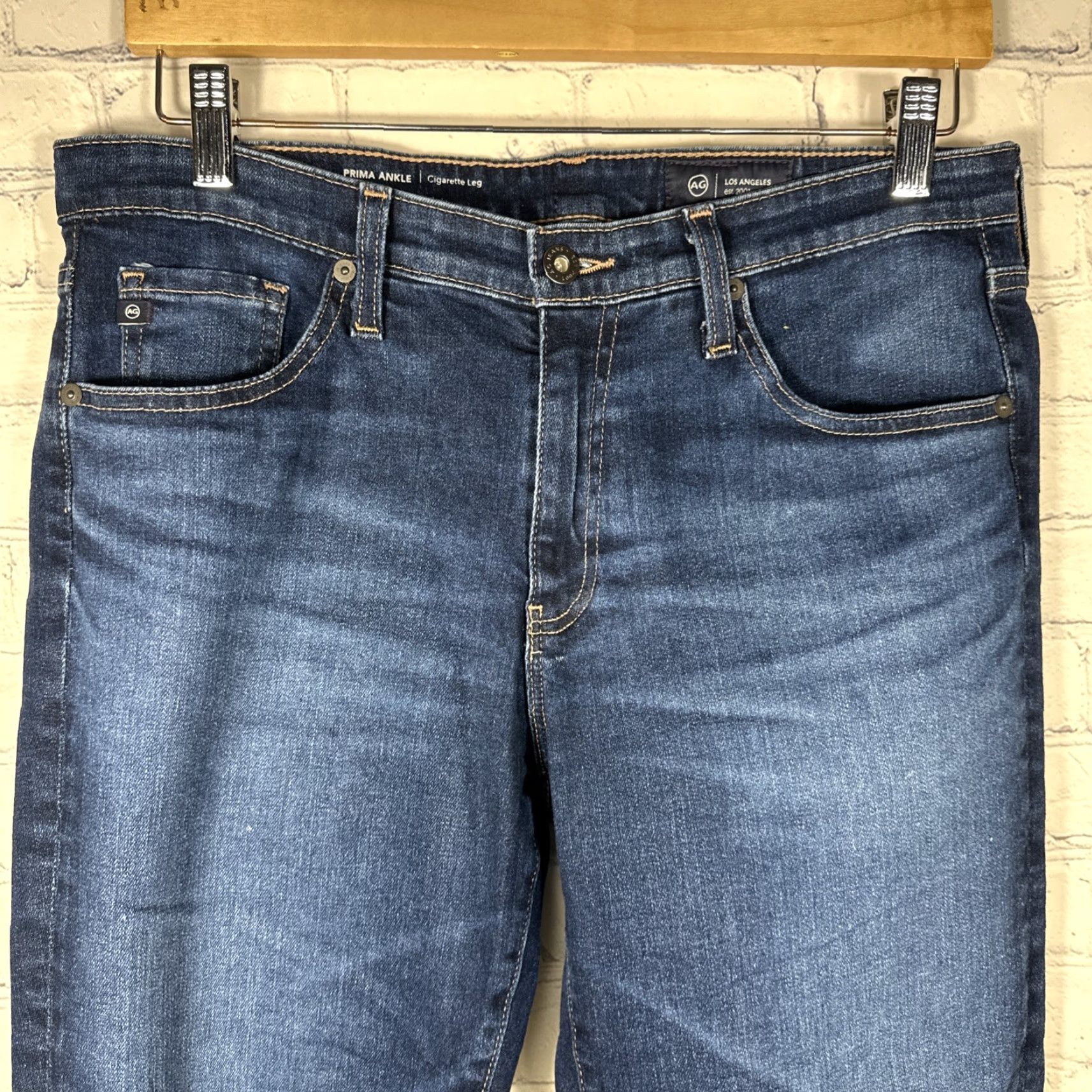 Vintage AG Adriano Goldschmied Jeans Womens 30 Prima AG Cigarette Leg Denim Solid Blue 5-Pocket Ankle Mid Rise 28in Inseam Cotton Spandex Jeans Womens Size 30" / US 8 / IT 44 - 2 Thumbnail
