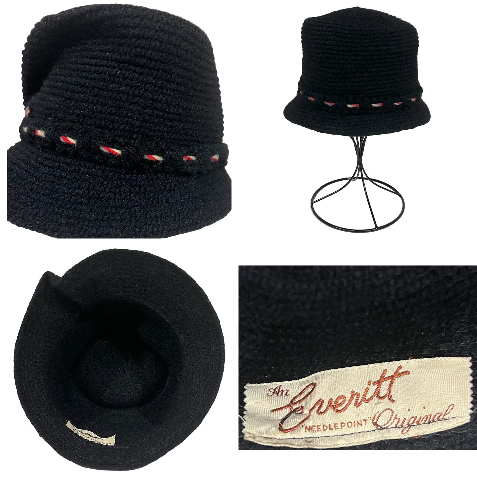 Roper VINTAGE Everitt Needlepoint Hat Fascinator Cloche Black Rope Band Womens One Size Adult? Size ONE SIZE - 8 Thumbnail