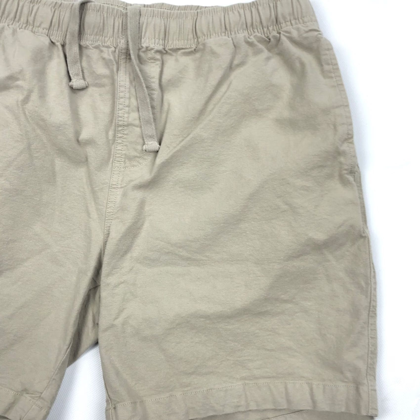 Vintage FREE FLY Men's Tan Khaki Drawstring Elastic Waist Shorts L Canvas Stretch Chino Casual Pockets, 32-36 Rise Mid Summer Spring Men Size US 33 - 3 Thumbnail