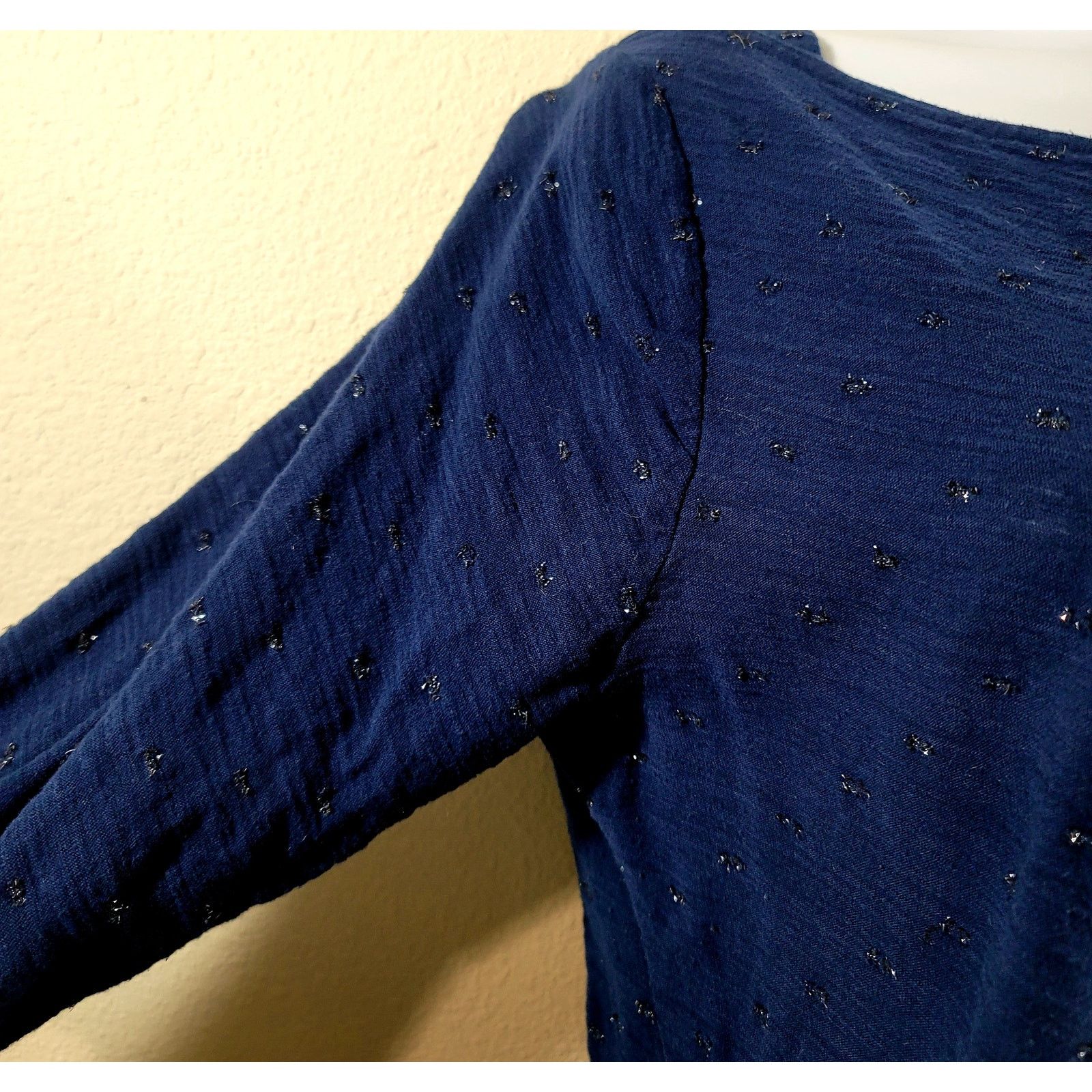 Other A New Day Dark Blue Shiny Dots Slub Knit Top Large Soft Size L / US 10 / IT 46 - 2 Thumbnail