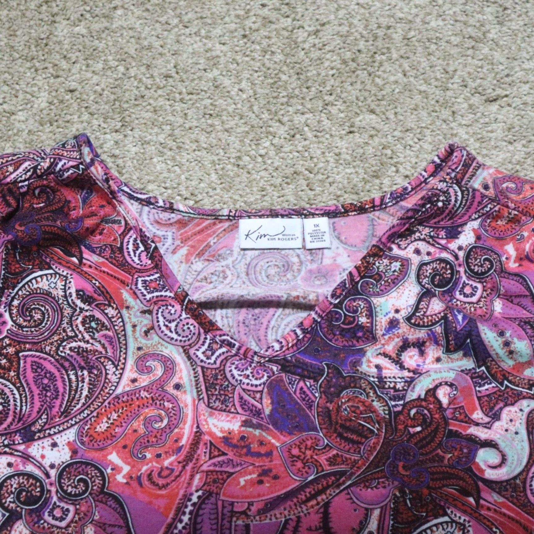 Pinko Kim Rogers Shirt Women 1X Multicolor Paisley Long Sleeve Button-Up Plus Size 1X Womens Size XL / US 12-14 / IT 48-50 - 2 Thumbnail