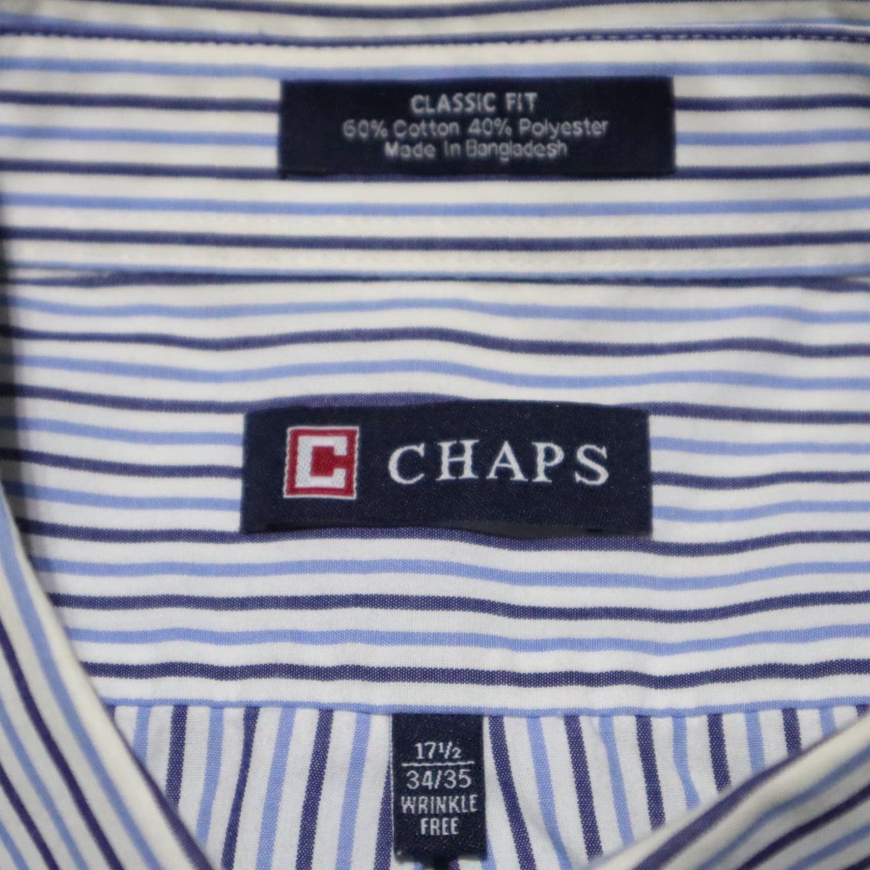 Chaps Chaps Shirt Button-Down Blue Stripes Classic Fit Long Sleeve Men's 17.5 34 / 35 Size US XXL / EU 58 / 5 - 3 Thumbnail