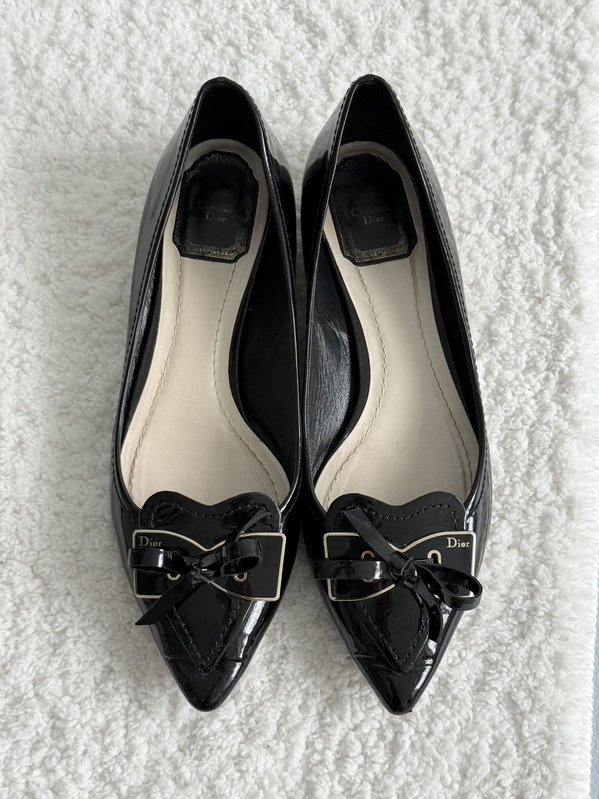 Dior Dior Patent Leather Pointed Toe Bow Ballet Flats Black Size US 8 / IT 38 - 4 Thumbnail