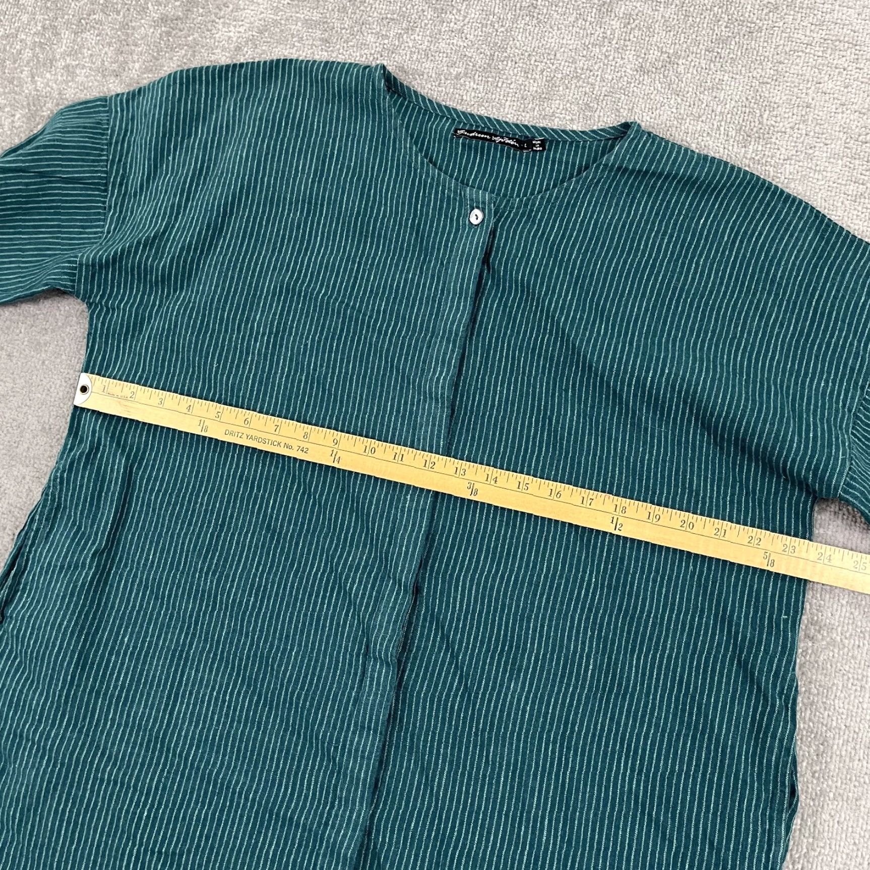 Vintage Gudrun Sjoden Button-Up Tunic Shirt Women Large Green Striped 100% Linen Lagenlook 3/4 Sleeve Casual Travel Workwear Size L / US 10 / IT 46 - 5 Thumbnail