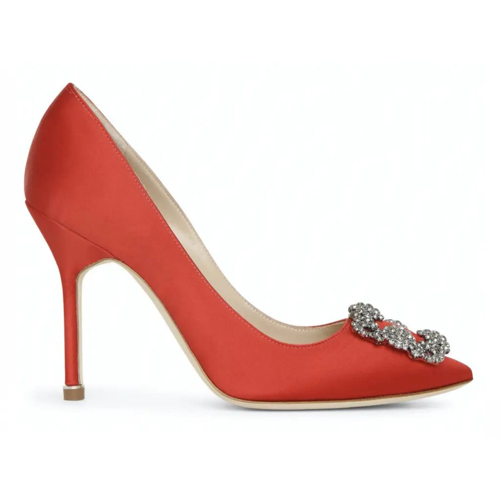 Manolo Blahnik Hangisi 105 Rosso Satin Crystal Jewel Buckle Heel Pump 36.5 Size US 6.5 / IT 36.5 - 1 Thumbnail