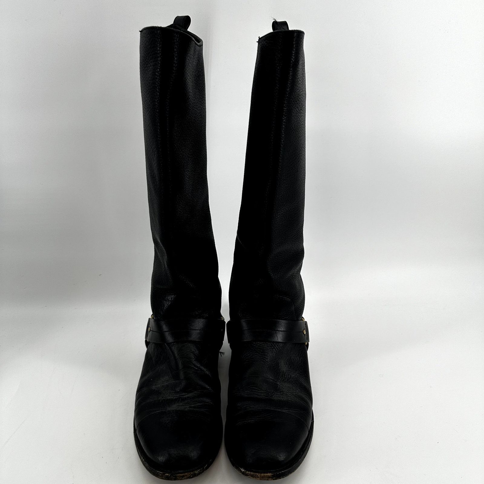 Chloe Chloé Pebbled Leather Riding Boots Harness Strap Black 7 Size US 7 / IT 37 - 4 Thumbnail