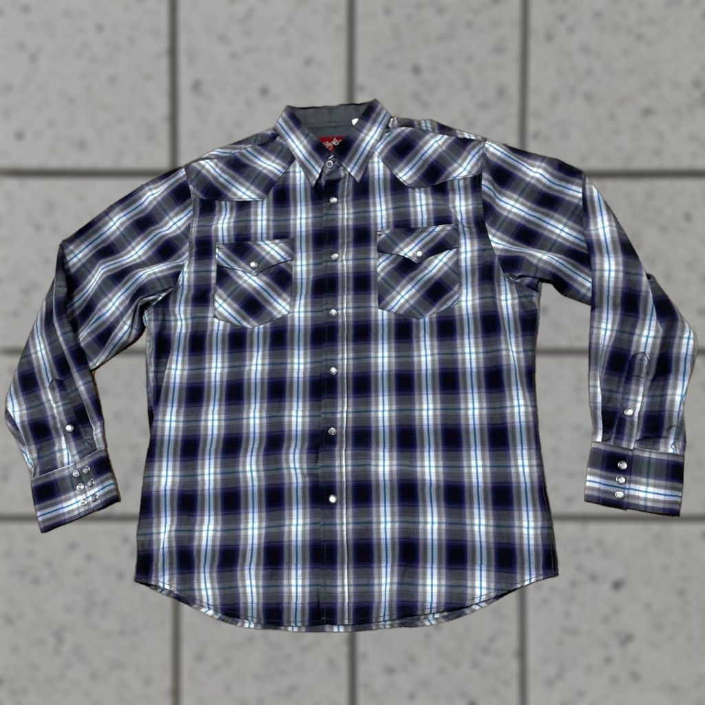 Vintage Rodeo Pearl Snap Shirt Men XL Western Purple Plaid Cowboy Rancher Button-Up Long Sleeve Casual Cotton Woven Regular Fit Size US XL / EU 56 / 4 - 1 Thumbnail