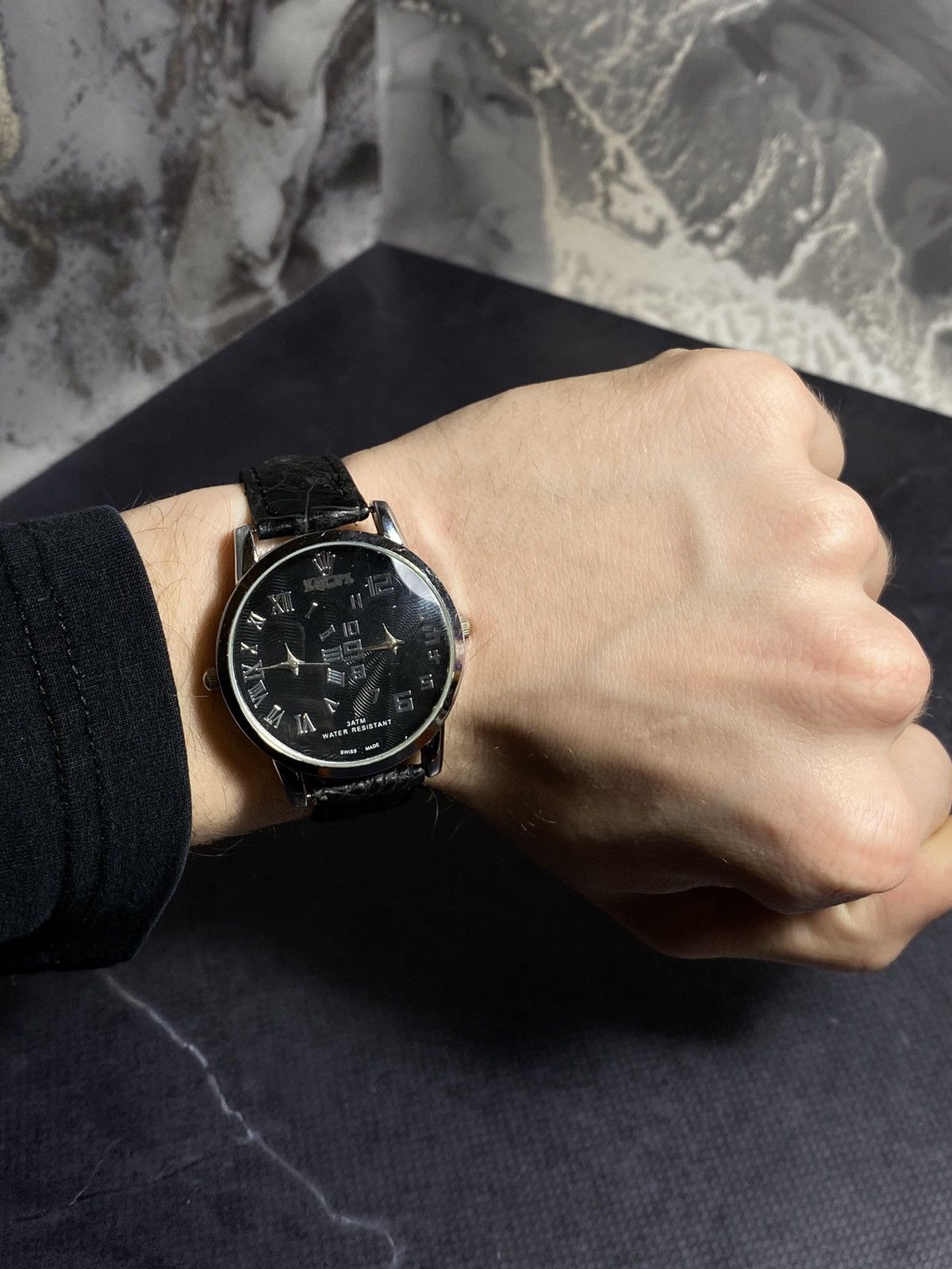 Vintage Black Roman Numeral Dual Dial Watch – Classic & Sleek✨ Size ONE SIZE - 1 Thumbnail
