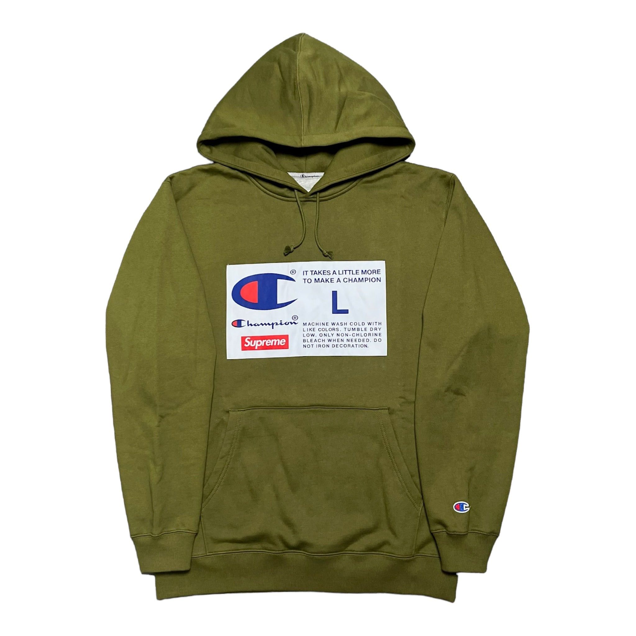 Supreme Champion Label Hooded Sweatshirt Olive Grailed