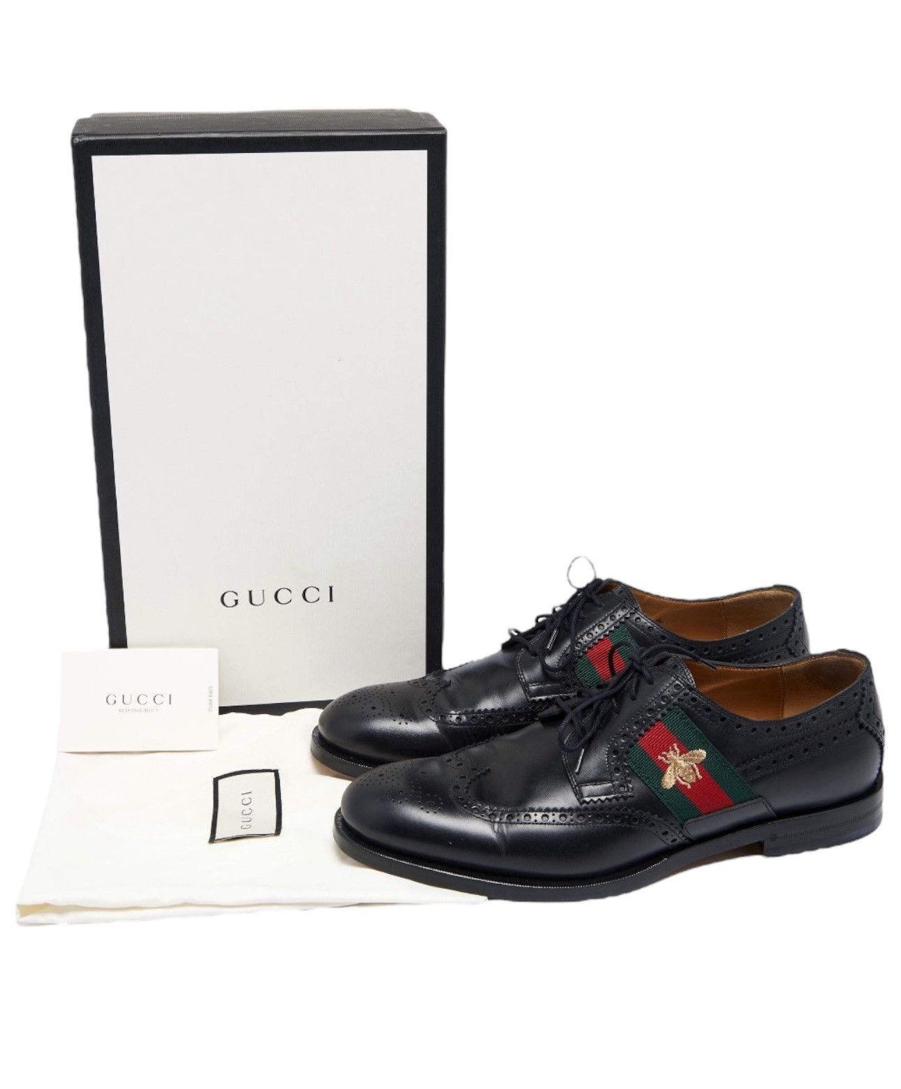 Gucci Gucci Black Brogue Leather Bee Web Derby Size 44 Size US 11 / EU 44 - 1 Thumbnail