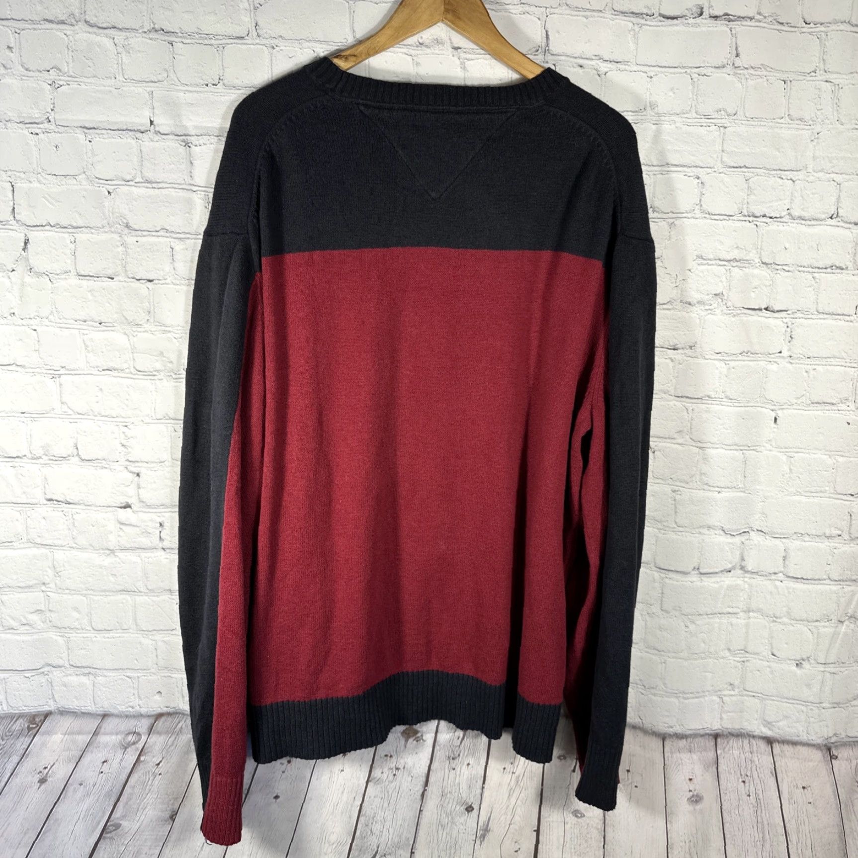 Tommy Hilfiger Tommy Hilfiger Sweater Logo Spellout Crewneck 2XL Men Blue Red Colorblock Knit Wool Cotton Size US XXL / EU 58 / 5 - 4 Thumbnail