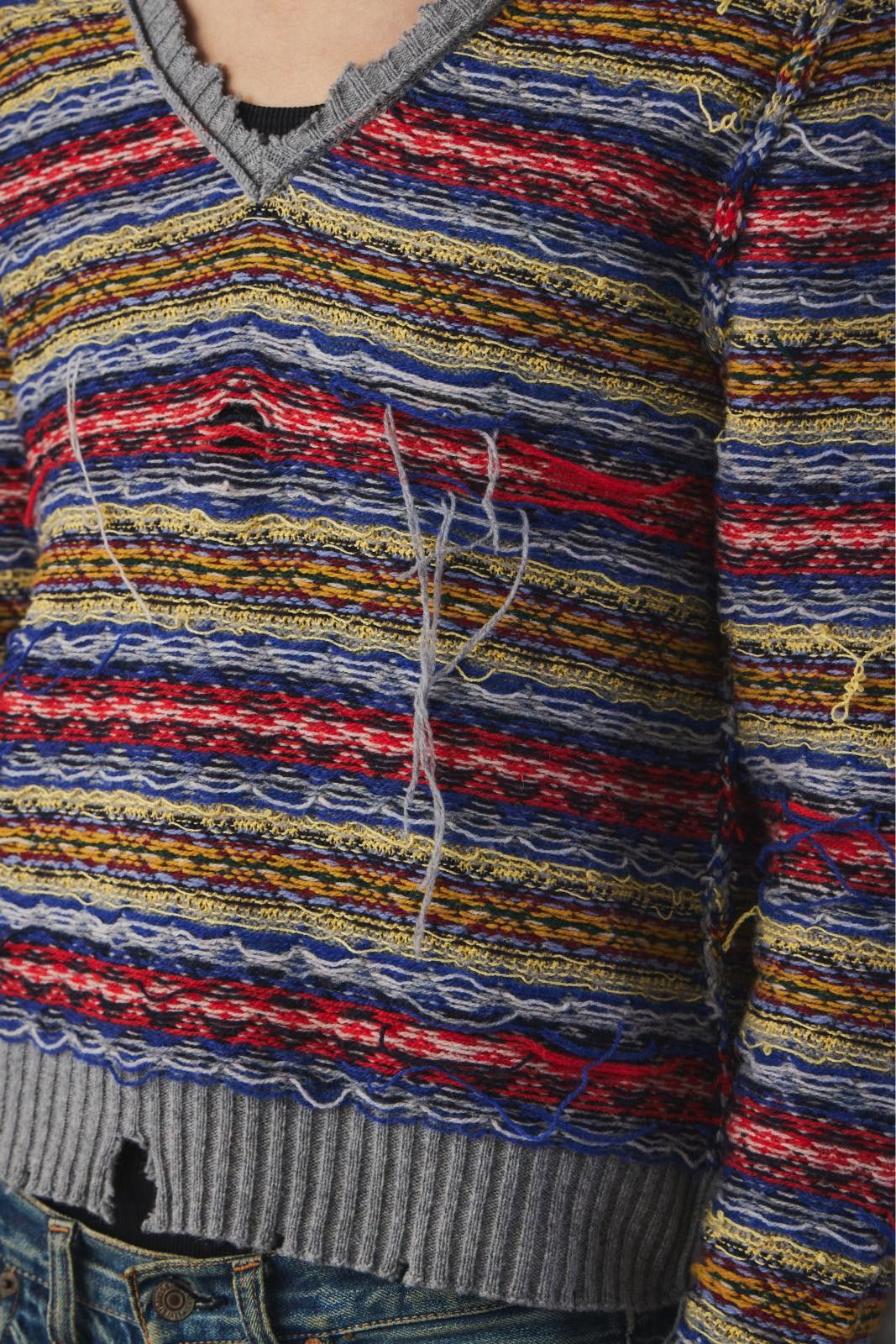 Maison Margiela Maison Margiela Distressed Multicolor Knit Sweater Size US M / EU 48-50 / 2 - 7 Thumbnail
