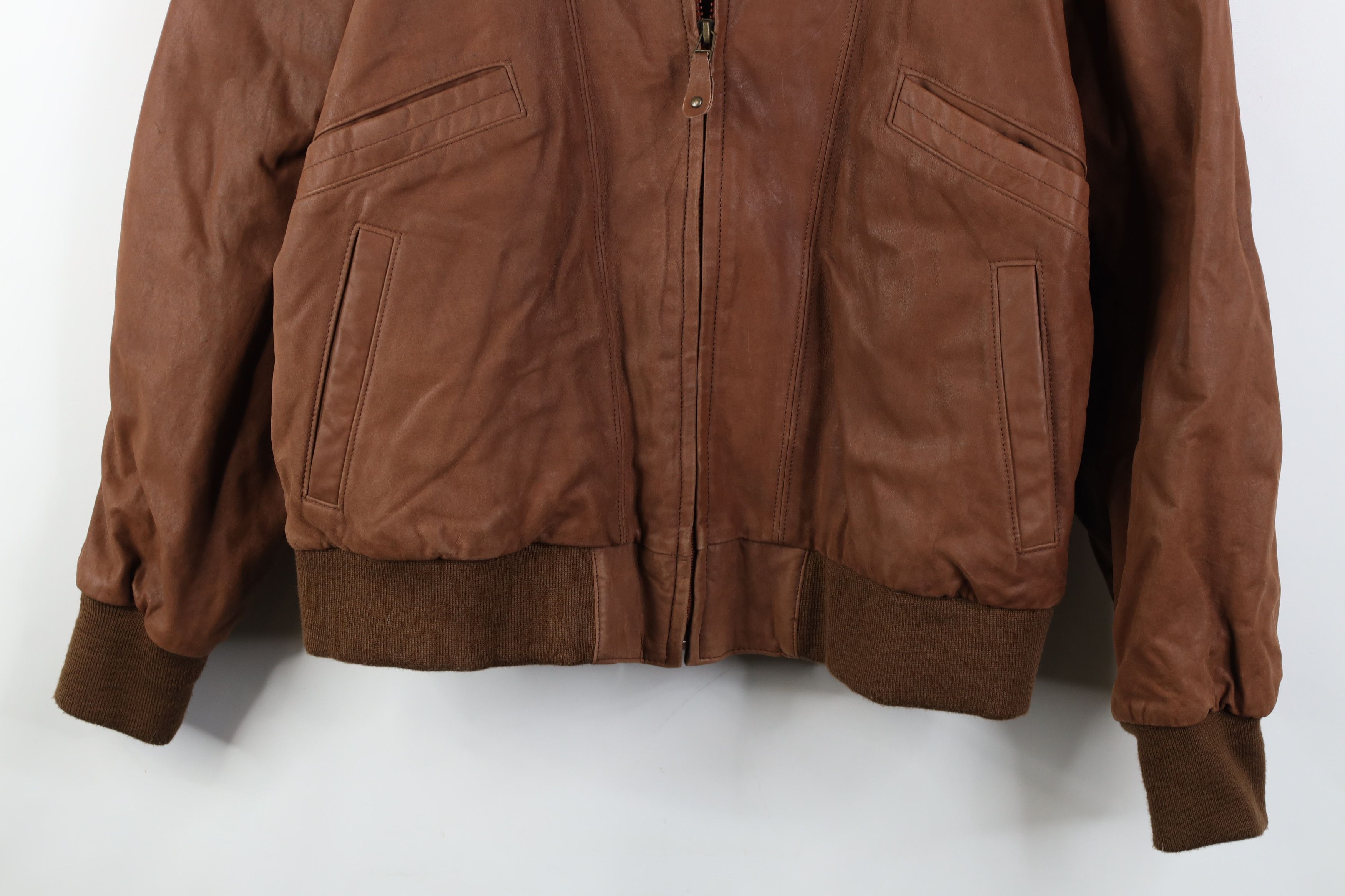 Vintage Vintage 90s Streetwear Leather Flight Bomber Jacket Brown Size US L / EU 52-54 / 3 - 3 Thumbnail