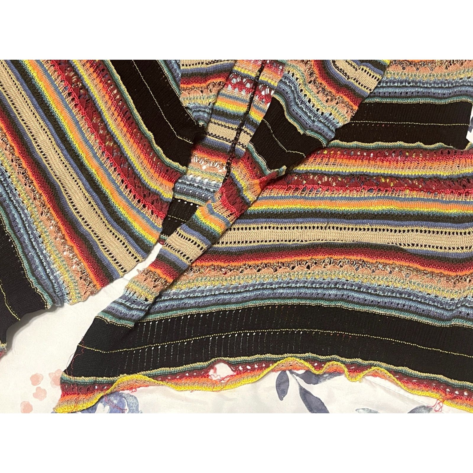 Ralph Lauren POLO RALPH LAUREN Serape Crochet Mulberry Silk Linen Sweater Cardigan Womens Medium Striped V-Neck Long Sleeve Southwest 90s Aztec Bohemian Designer Size M / US 6-8 / IT 42-44 - 3 Thumbnail