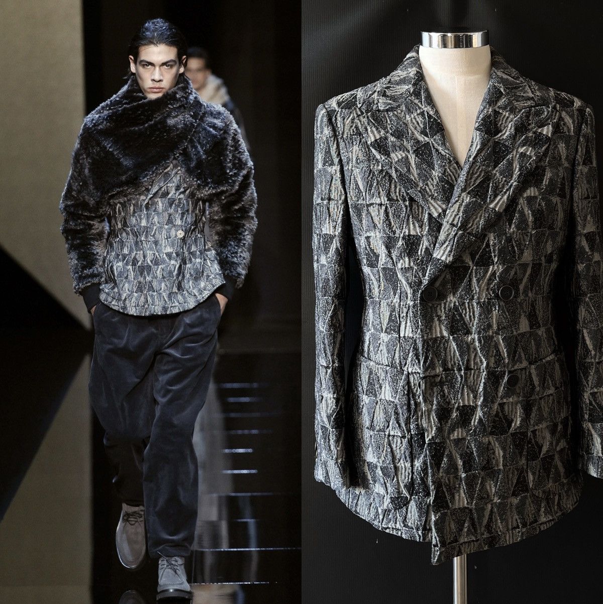 Giorgio Armani Giorgio Armani 17 FW Runway Jacquard Quilted Double Jacket Size 46R - 1 Thumbnail