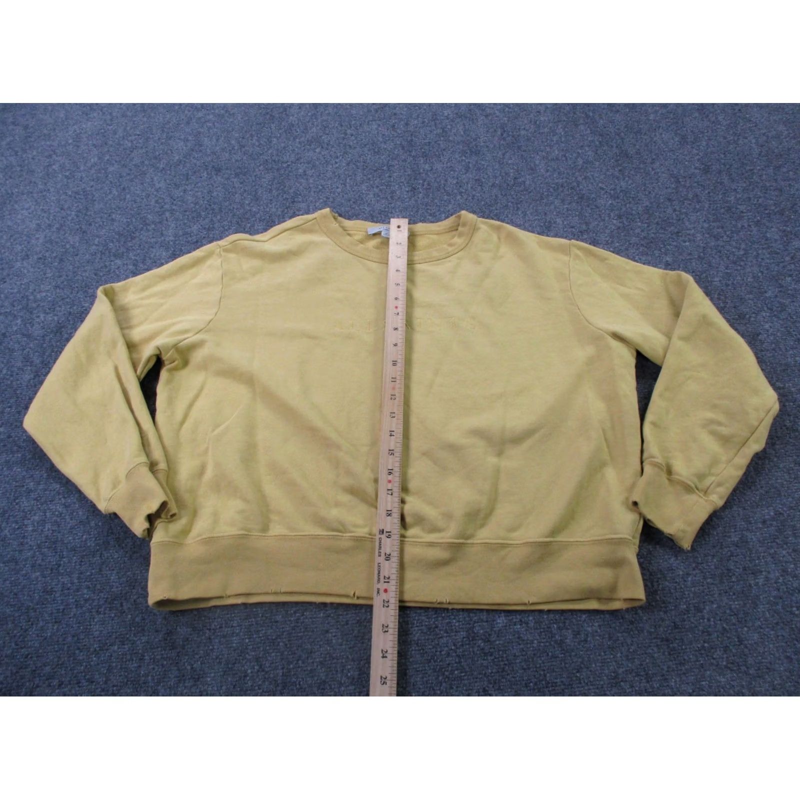 Allsaints All Saints Sweatshirt Womens M Yellow Cropped Pullover Logo Distressed Casual Size M / US 6-8 / IT 42-44 - 3 Thumbnail