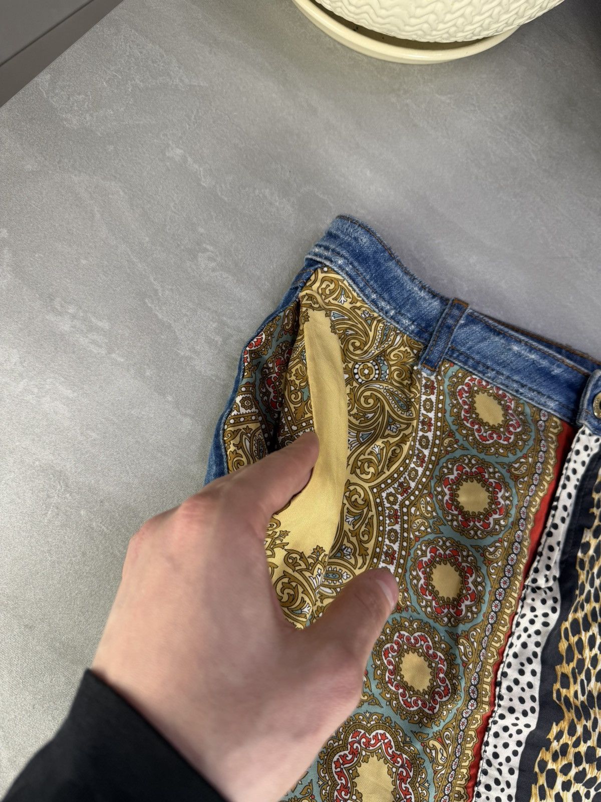 Dolce & Gabbana Dolce & Gabbana Patchwork Skirt Silk Denim Leopard Print Size 26" / US 2 / IT 38 - 7 Thumbnail