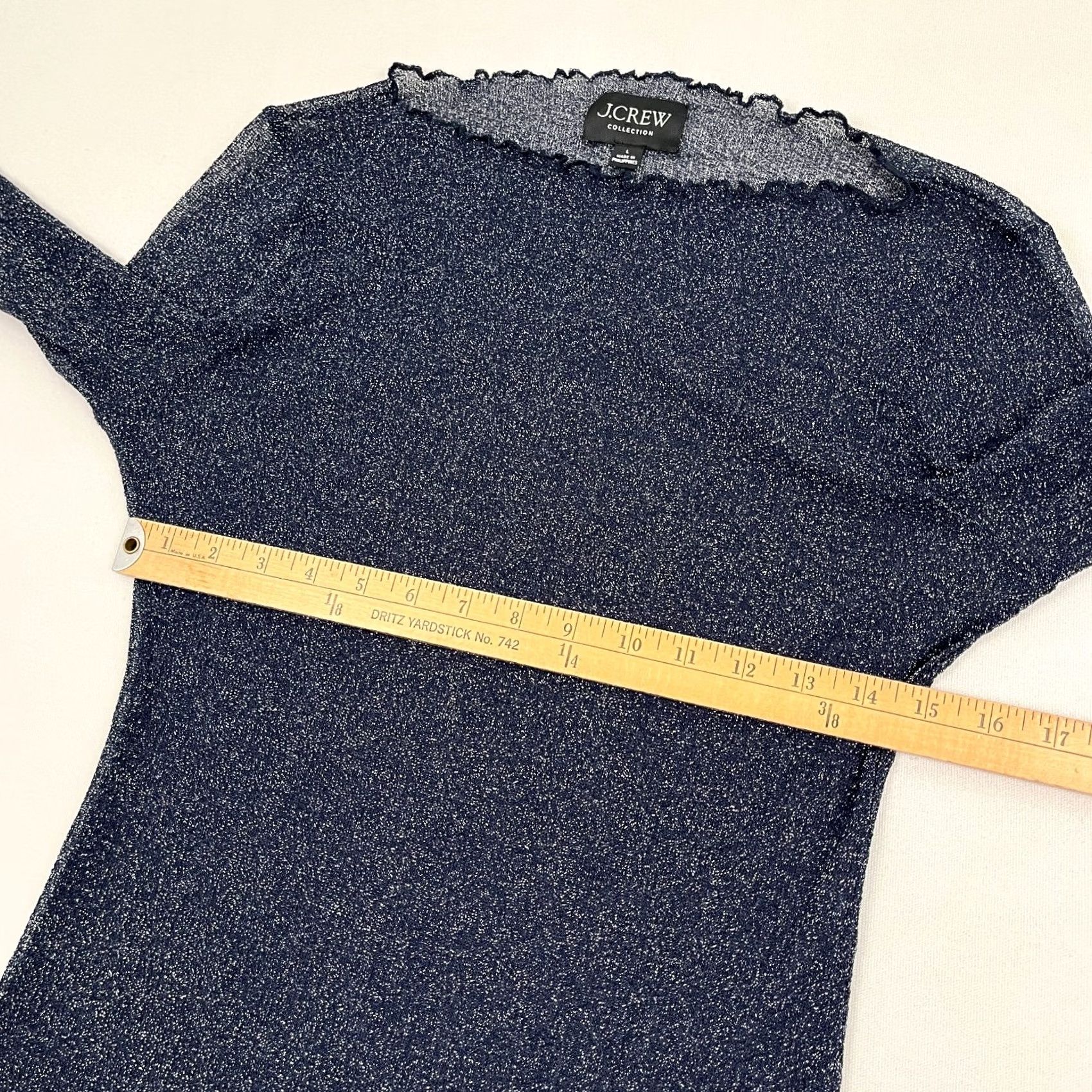 J.Crew J. Crew Blouse Womens L Blue Sheer Metallic Shimmer Boatneck Festival Layer CF674 Size L / US 10 / IT 46 - 5 Thumbnail