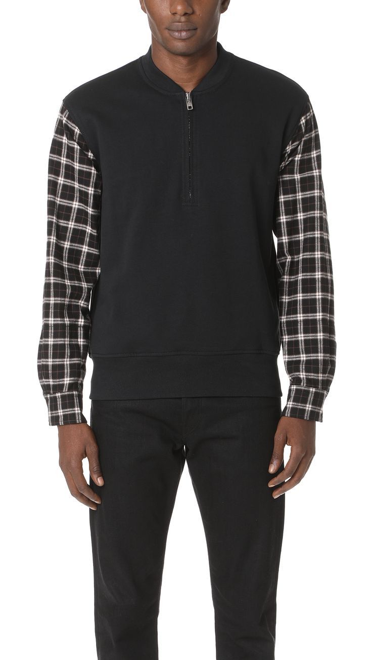 3.1 Phillip Lim Henley Sweatshirt with Flannel Over Sleeves Size US L / EU 52-54 / 3 - 1 Thumbnail