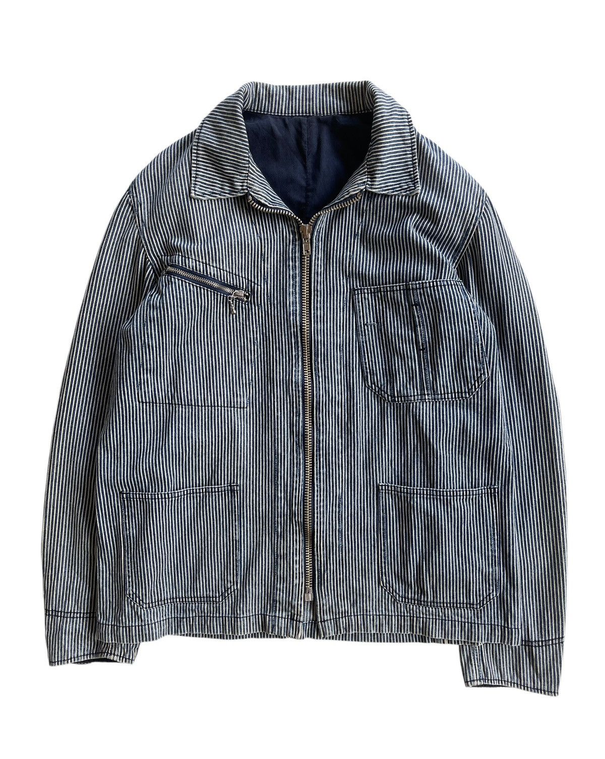 Vintage Royal Blue Hickory Workers Chore Jacket, Men's (Size M)
