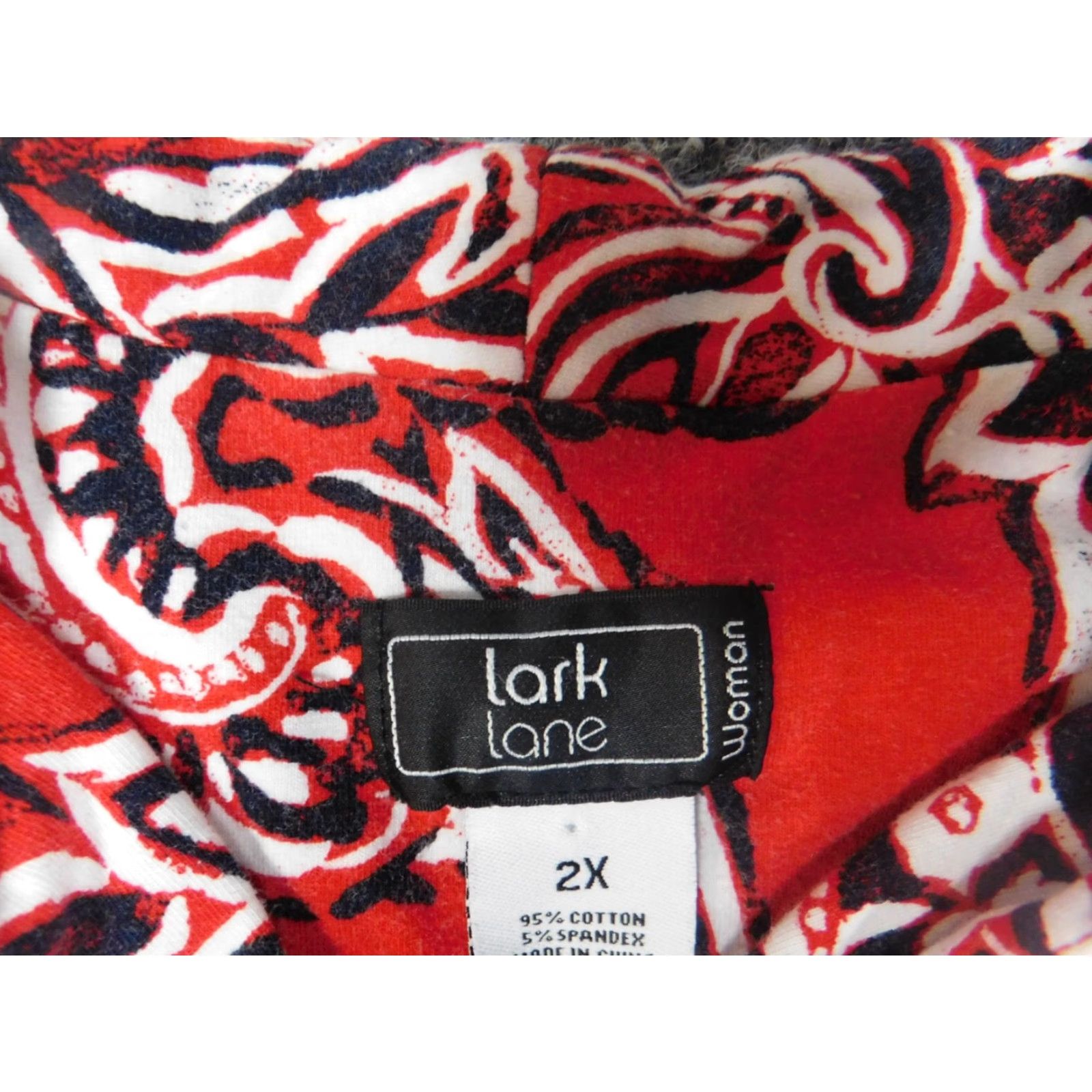 Vintage Lark Lane Blouse Womens 2X Plus Red Floral Pullover Long Sleeve Collared Button Cotton Casual Size XXL / US 16-18 / IT 52-54 - 6 Thumbnail