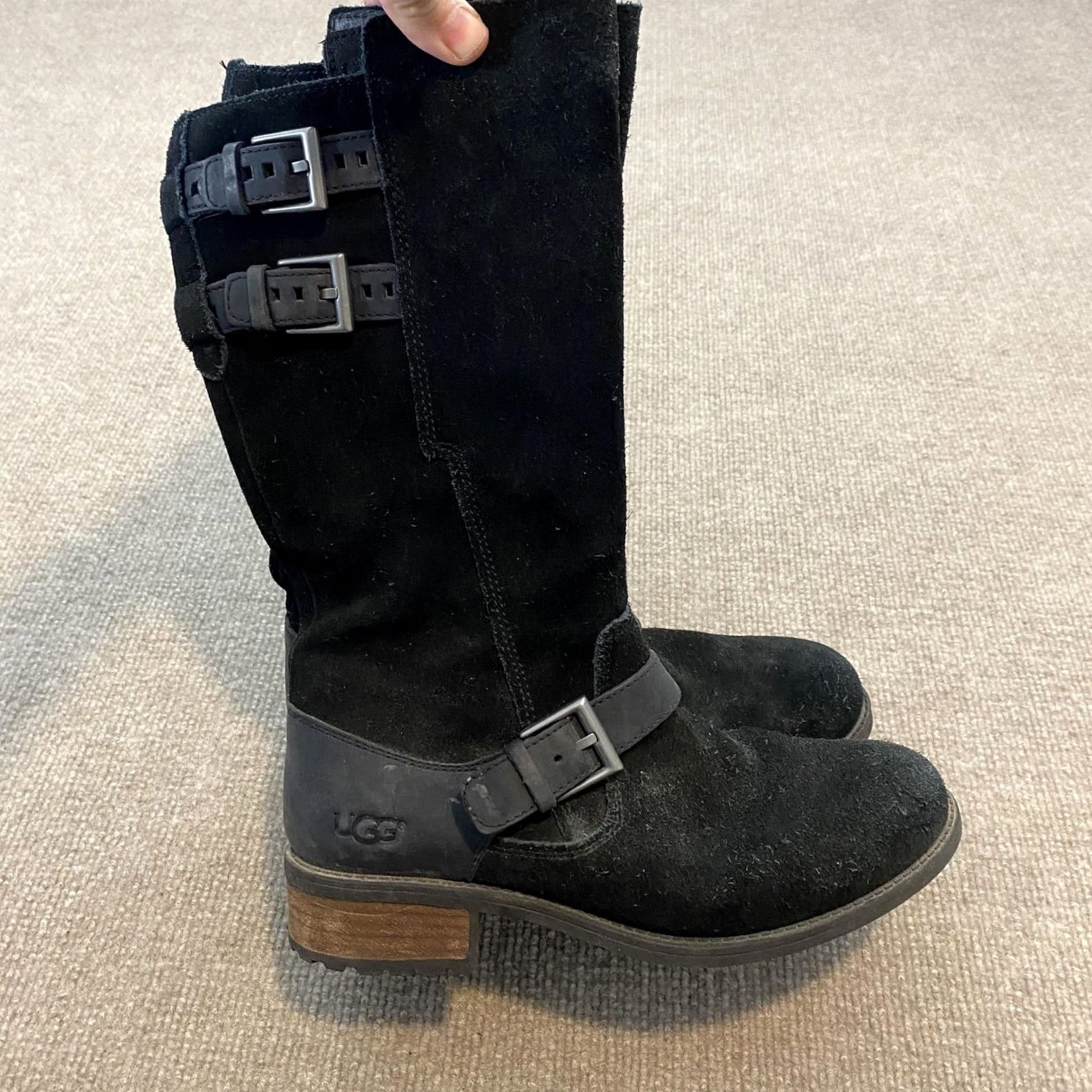 Ugg UGG Boots Womens 8 Black Suede Mid Calf Biker Zip Buckle Size US 8 / IT 38 - 2 Thumbnail