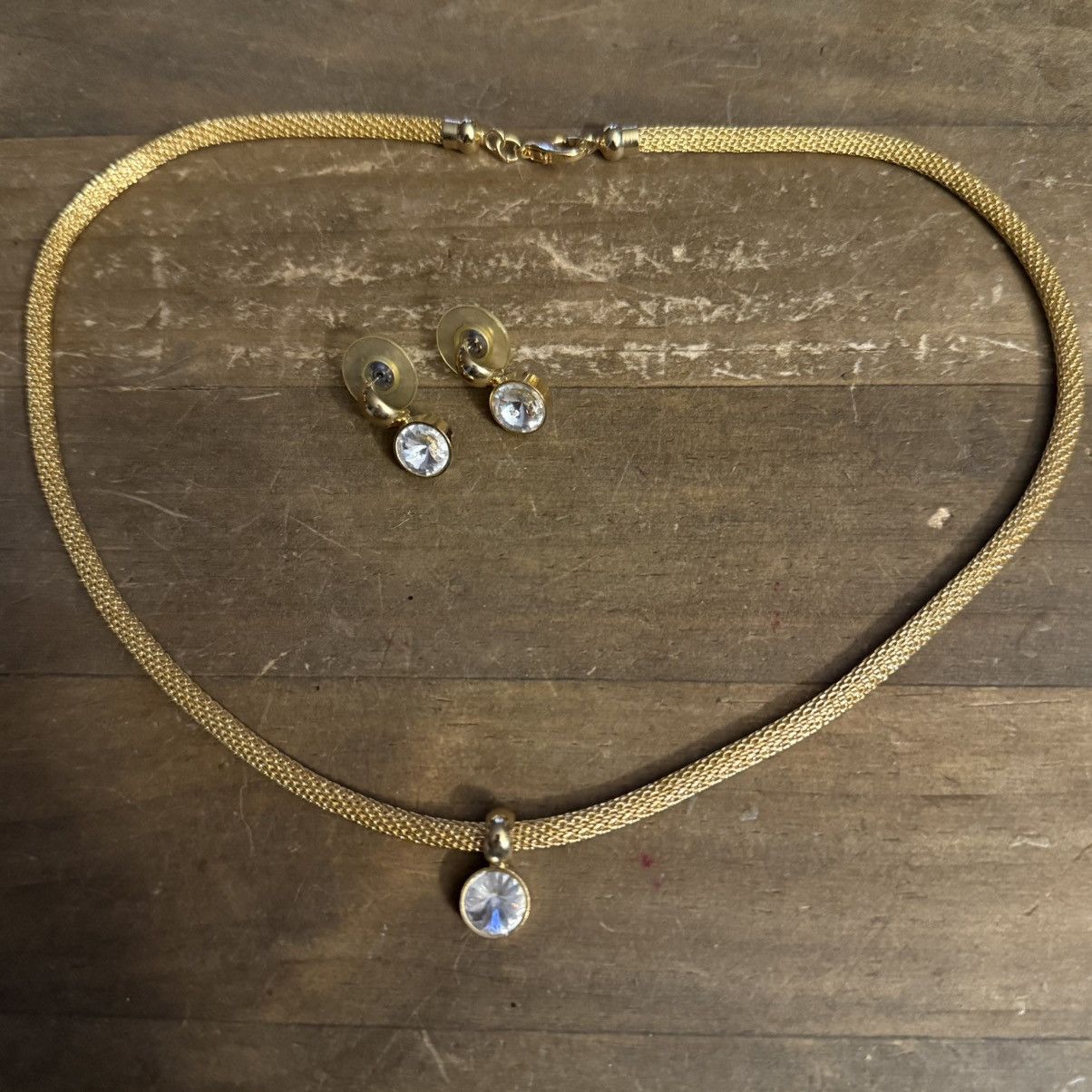 Other Gold tone crystal pendant mesh chain necklace/earrings set Size ONE SIZE - 3 Thumbnail