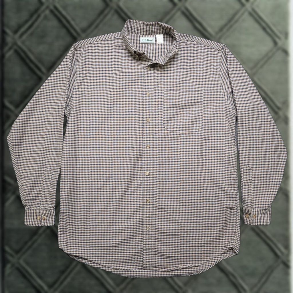 Vintage VINTAGE L.L. Bean Shirt Mens LT Brown Plaid Button-Up Long Sleeve USA Made 90s Shirt Mens Big & Tall Size US L / EU 52-54 / 3 - 1 Thumbnail