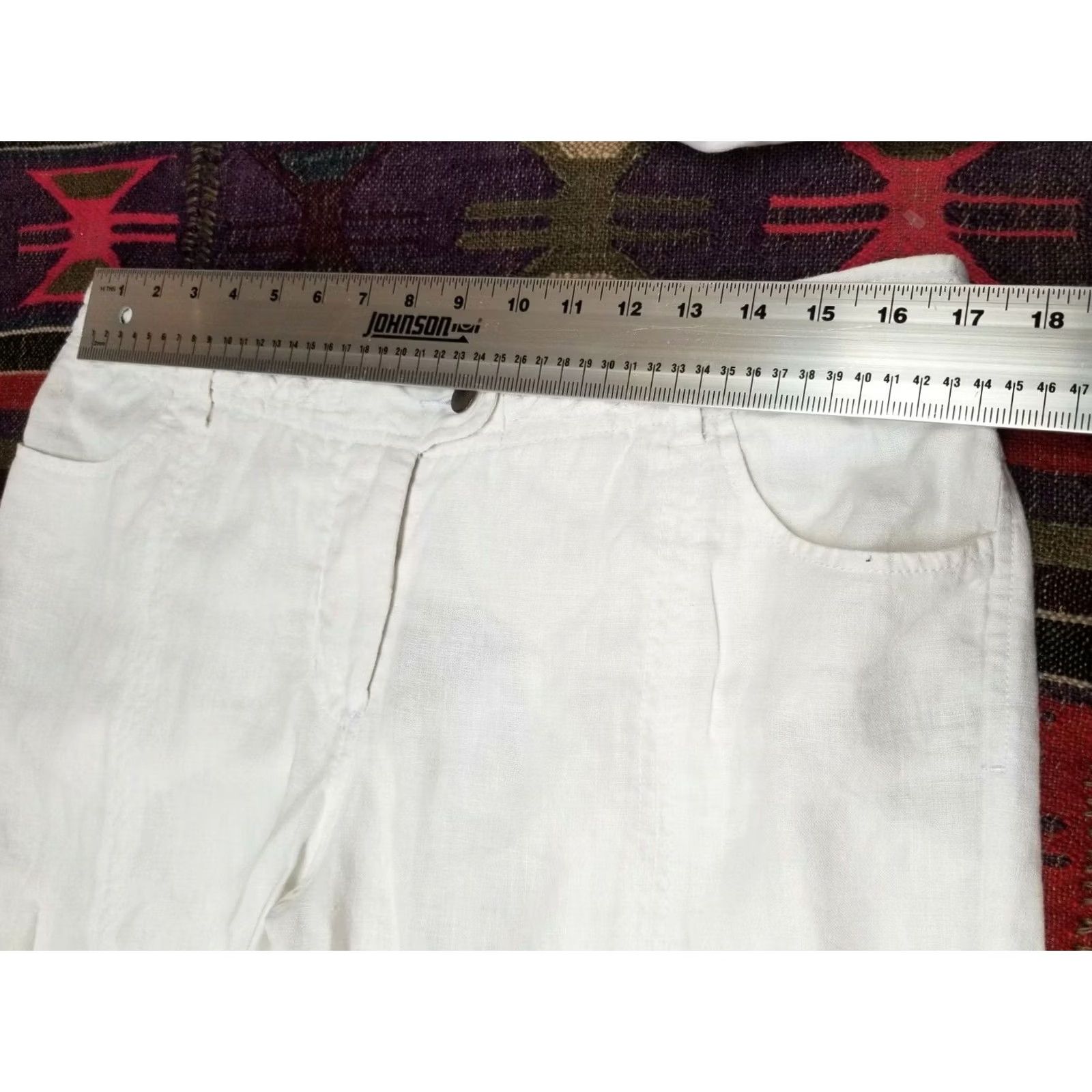 Vintage Womens High Rise Pants Extended Button Tab Braided Waist 100% Linen White Sz 14 Size 36" / US 14 / IT 50 - 5 Thumbnail